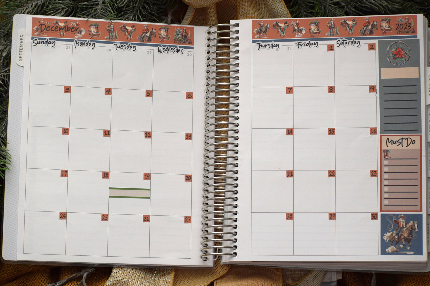 Plum Paper 7x9 Monthly Header Sheet Planner Stickers #16, Western Santa
