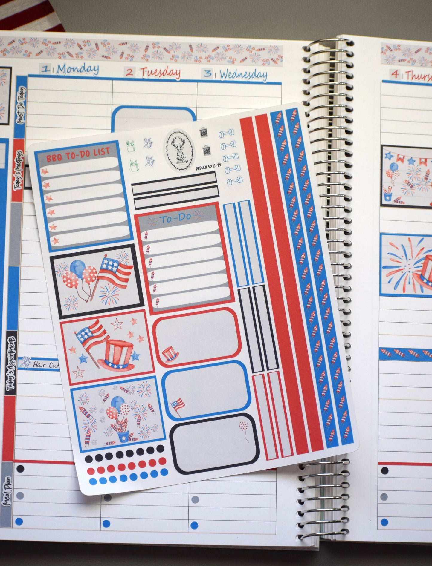 Plum Paper 8.5x11 Large ME Weekly Planner Sticker Kit #4, Red, White And Blue