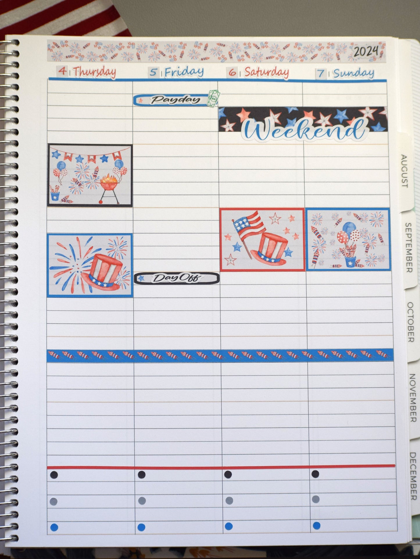 Plum Paper 8.5x11 Large ME Weekly Planner Sticker Kit #4, Red, White And Blue