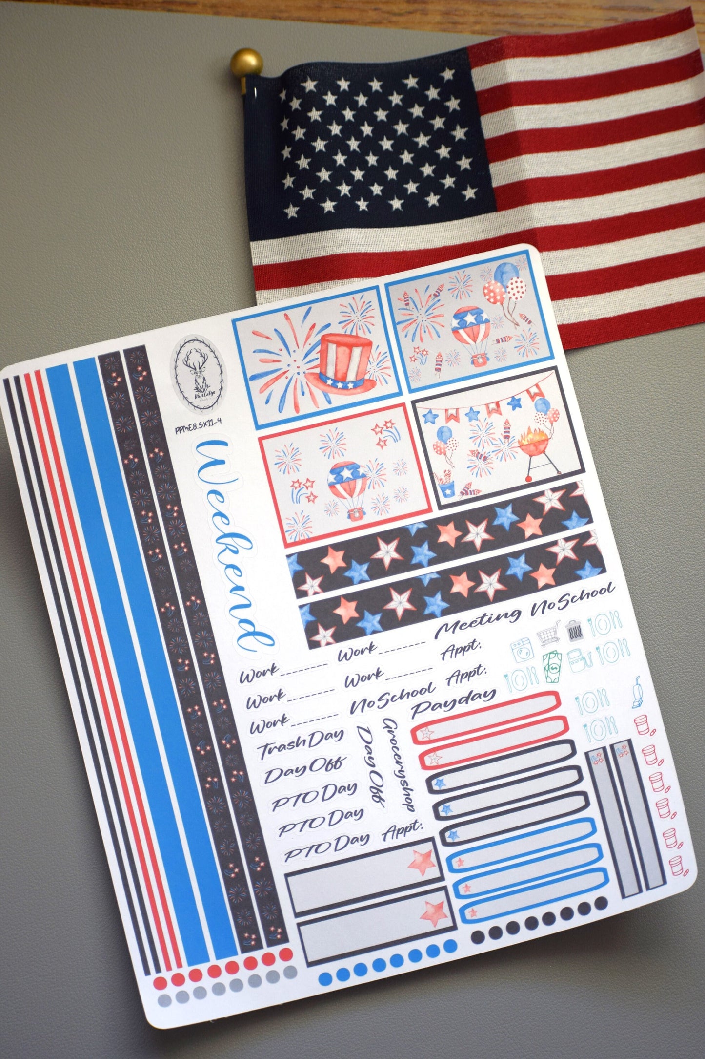 Plum Paper 8.5x11 Large ME Weekly Planner Sticker Kit #4, Red, White And Blue