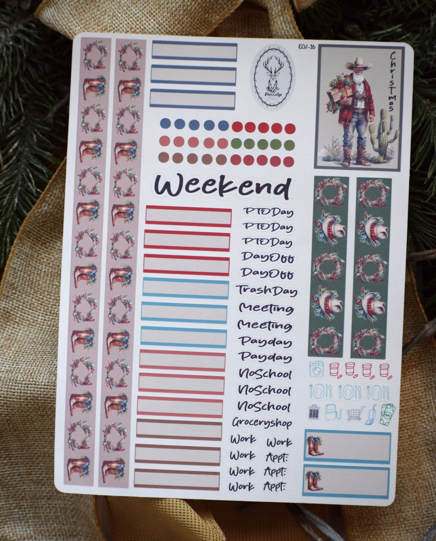 Weekly Planner Sticker Kit #16, Western Santa