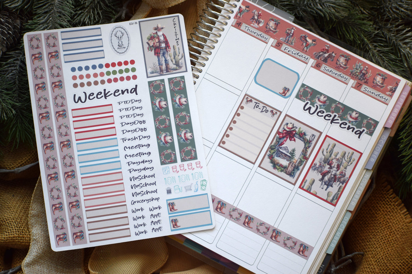 Weekly Planner Sticker Kit #16, Western Santa