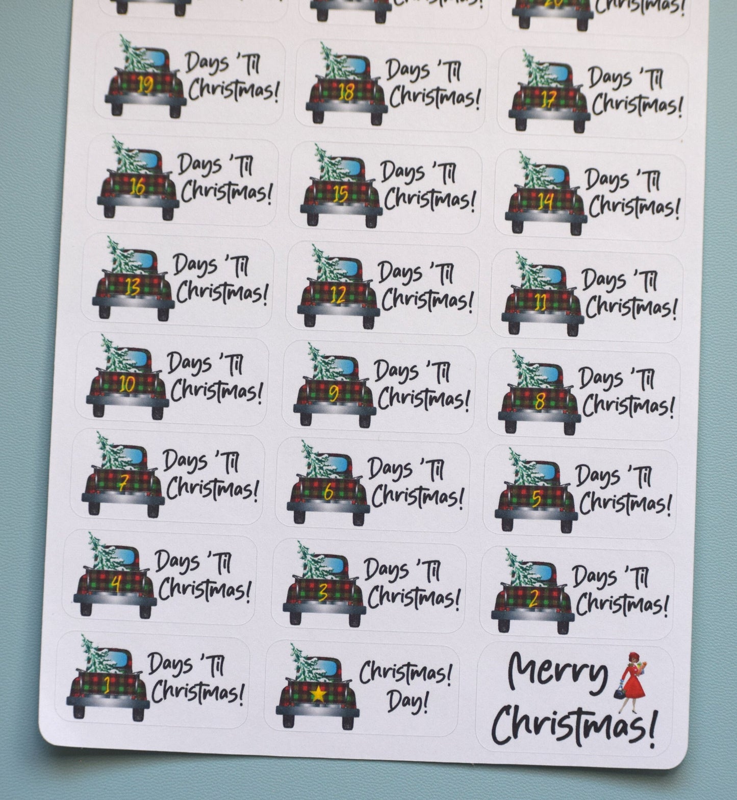 Christmas Countdown Planner Stickers, Retro Christmas