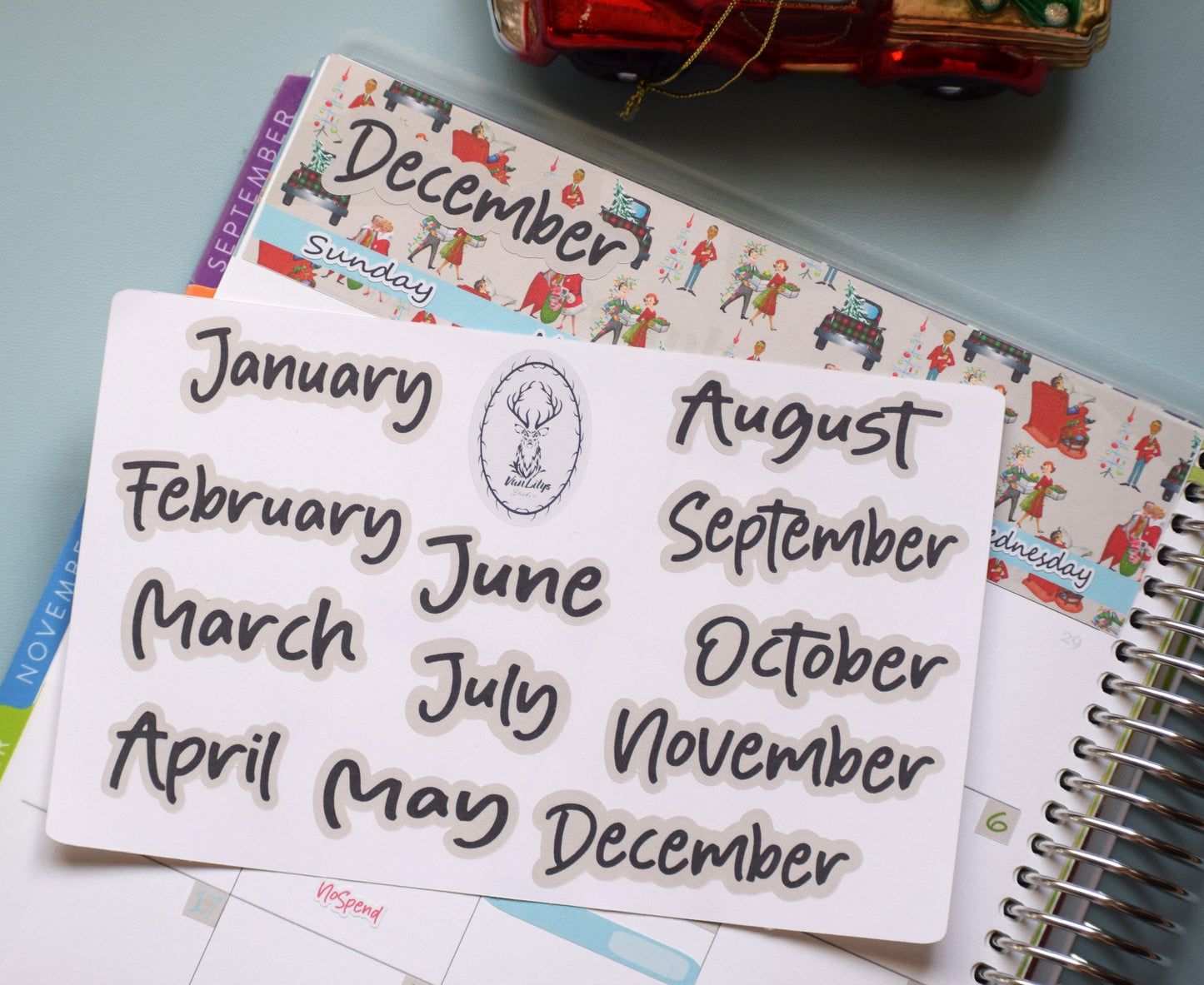 Month Script Stickers for planners