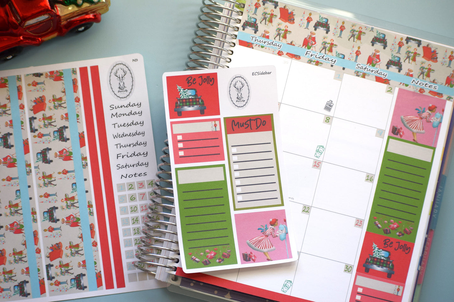 Erin Condren\TBM Monthly Header Sticker Sheet, Retro Christmas