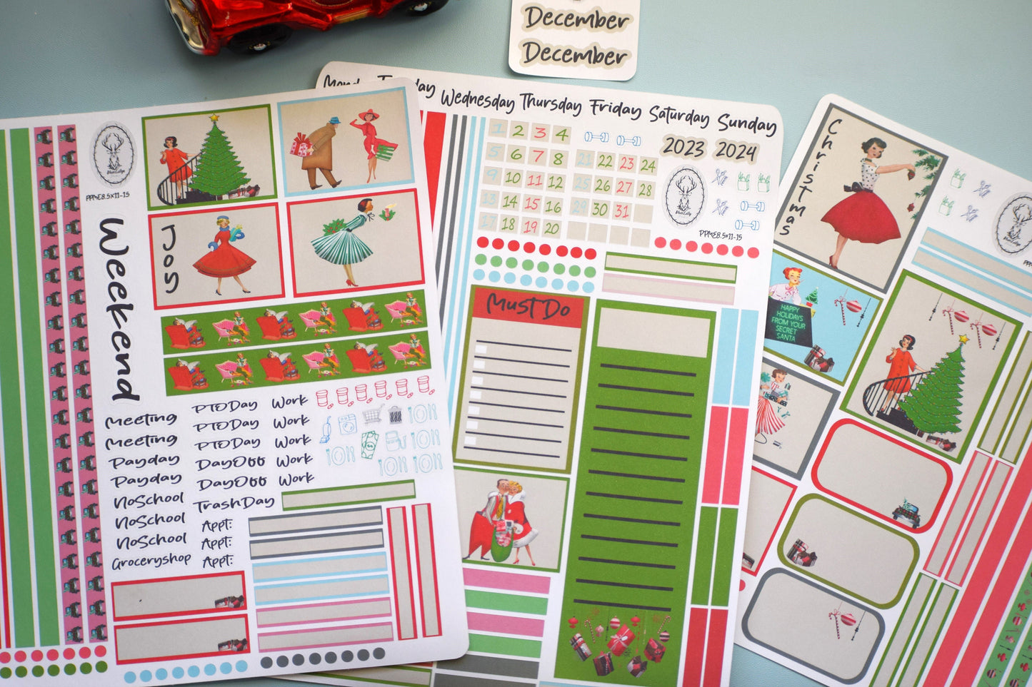 Plum Paper 8.5x11 ME, Weekly Planner Sticker Kit #15, Retro Christmas