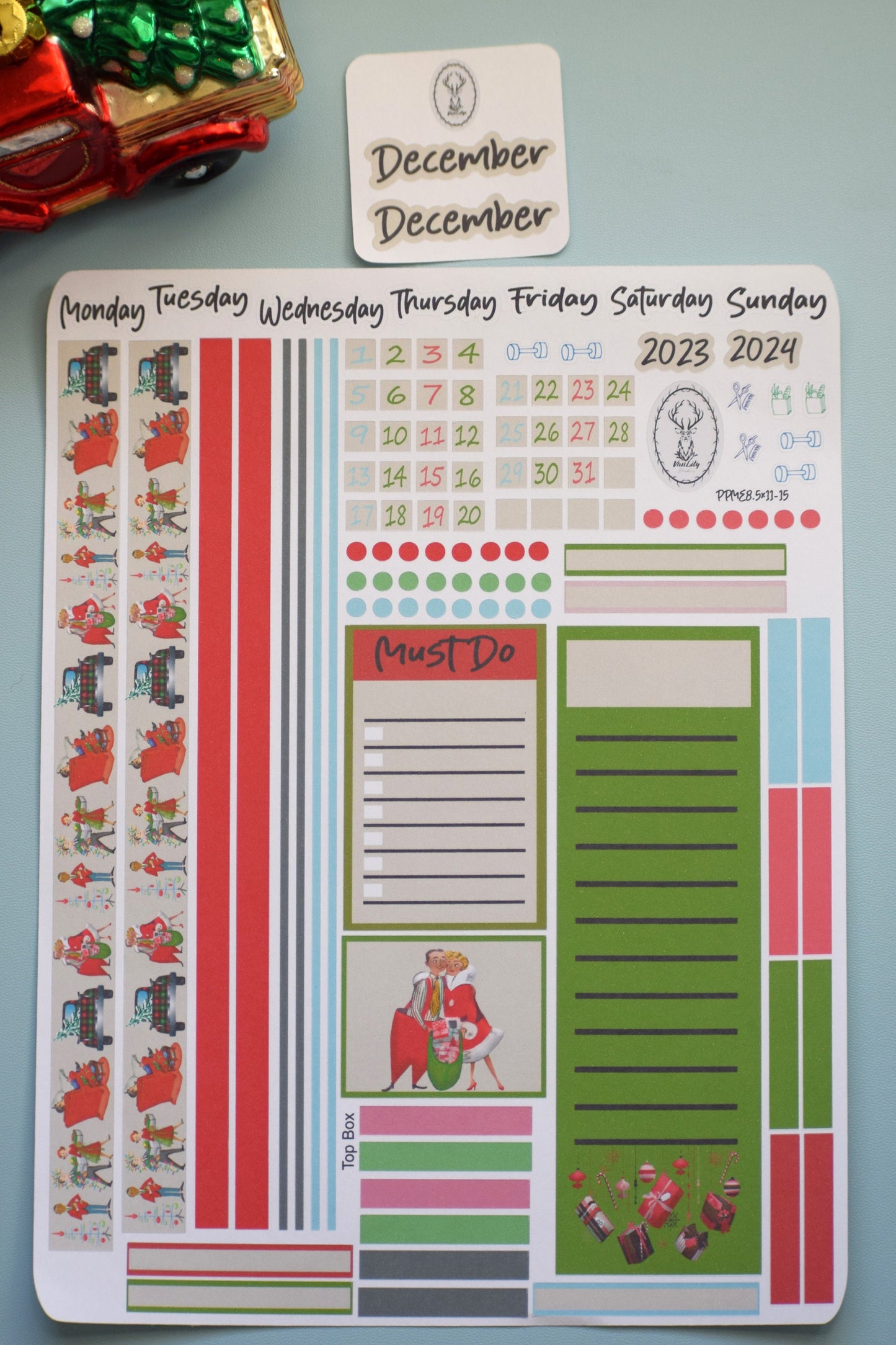 Plum Paper 8.5x11 ME, Weekly Planner Sticker Kit #15, Retro Christmas