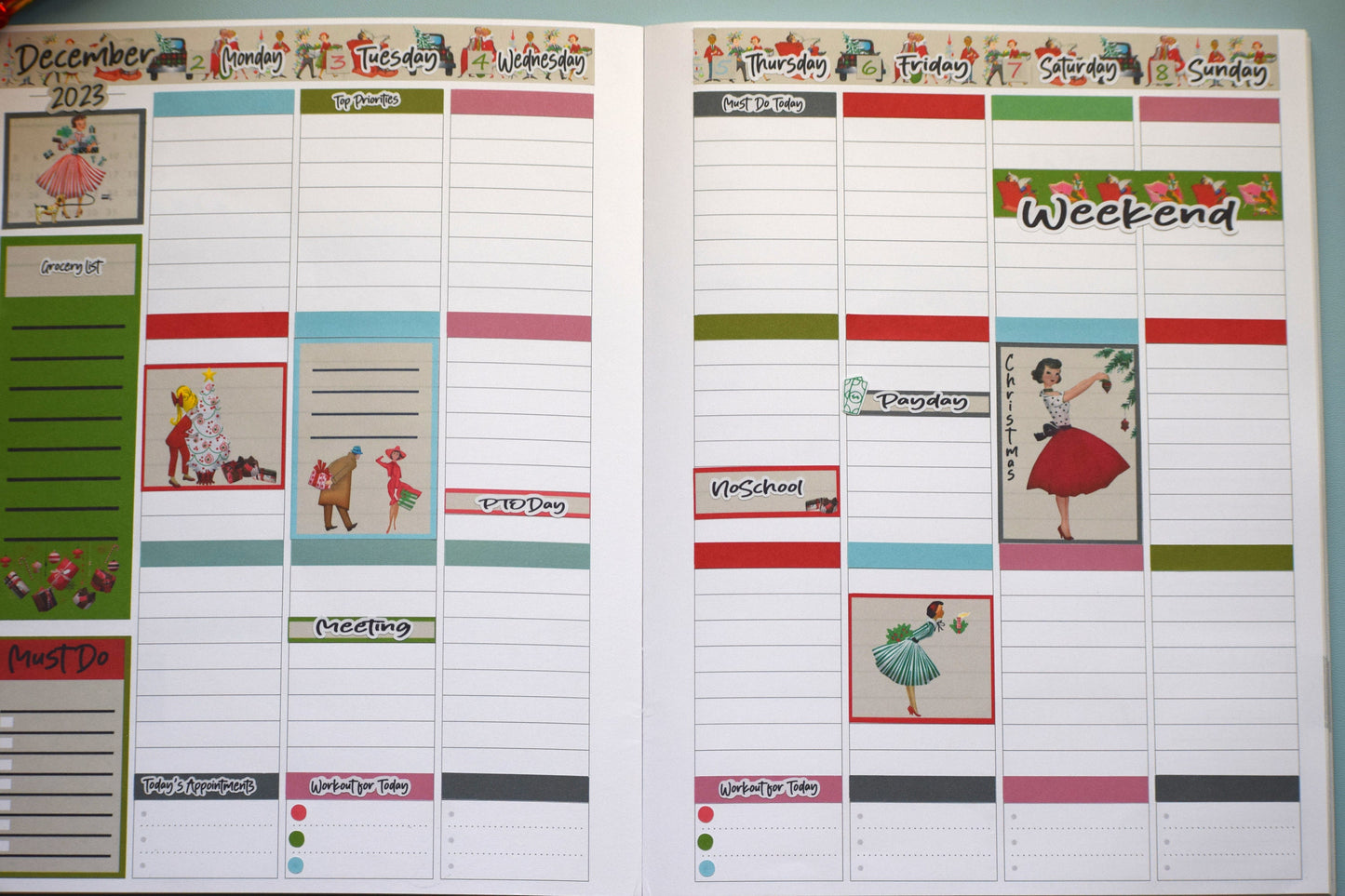 Plum Paper 7x9 MAE Weekly Planner Sticker Kit #15, Retro Christmas