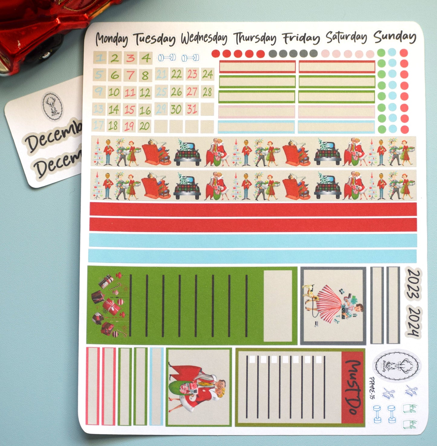 Plum Paper 7x9 MAE Weekly Planner Sticker Kit #15, Retro Christmas