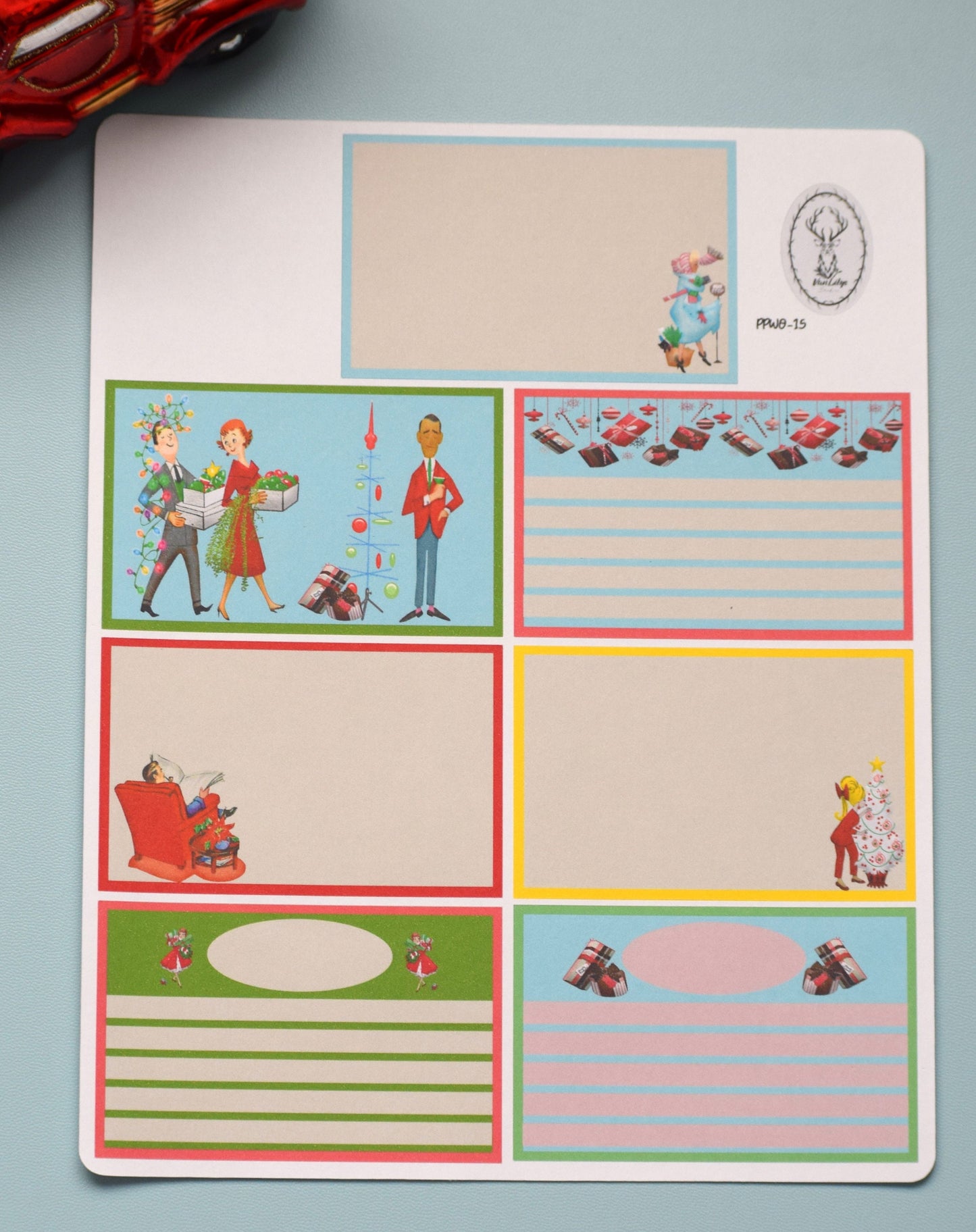 Plum Paper 7x9 Weekly Overview Weekly Planner Sticker Kit #15, Retro Christmas