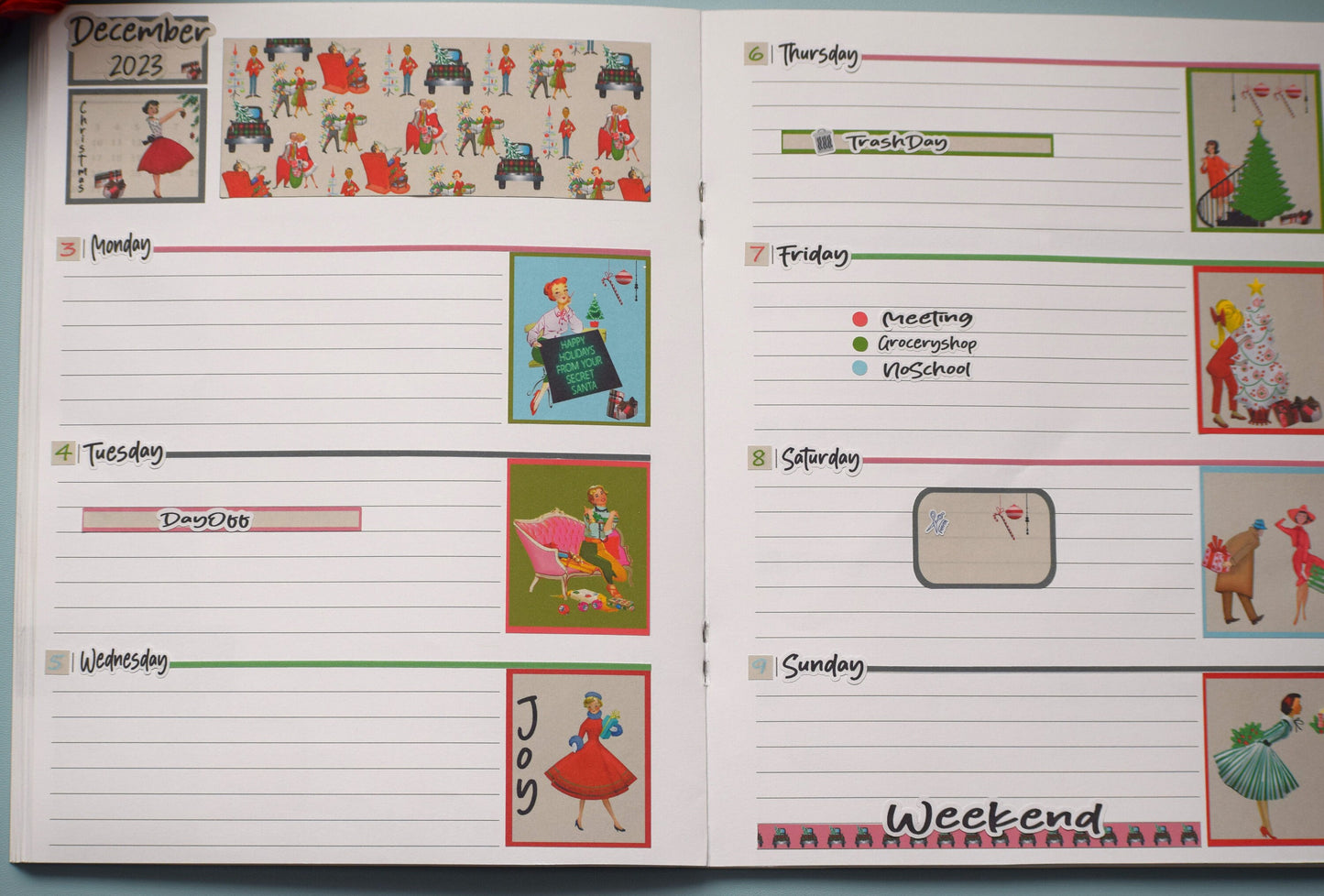 Plum Paper 7x9 Two Sided Days Weekly Planner Sticker Kit #15, Retro Christmas