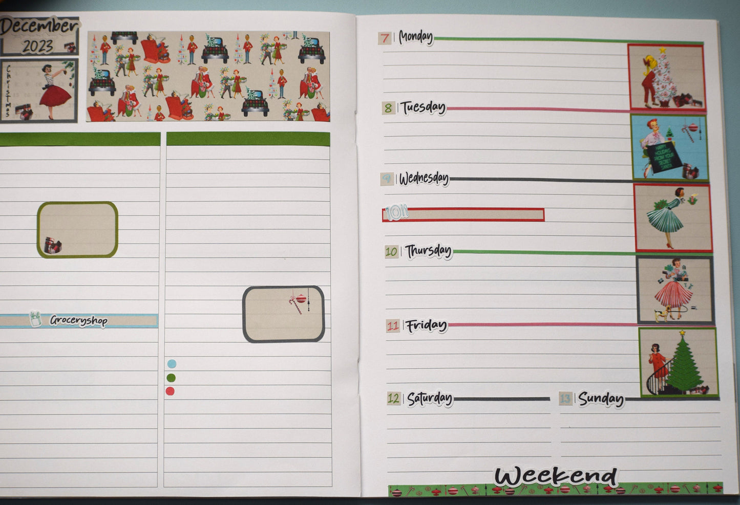 Plum Paper 7x9 Notes And Days Weekly Planner Sticker Kit #15, Retro Christmas