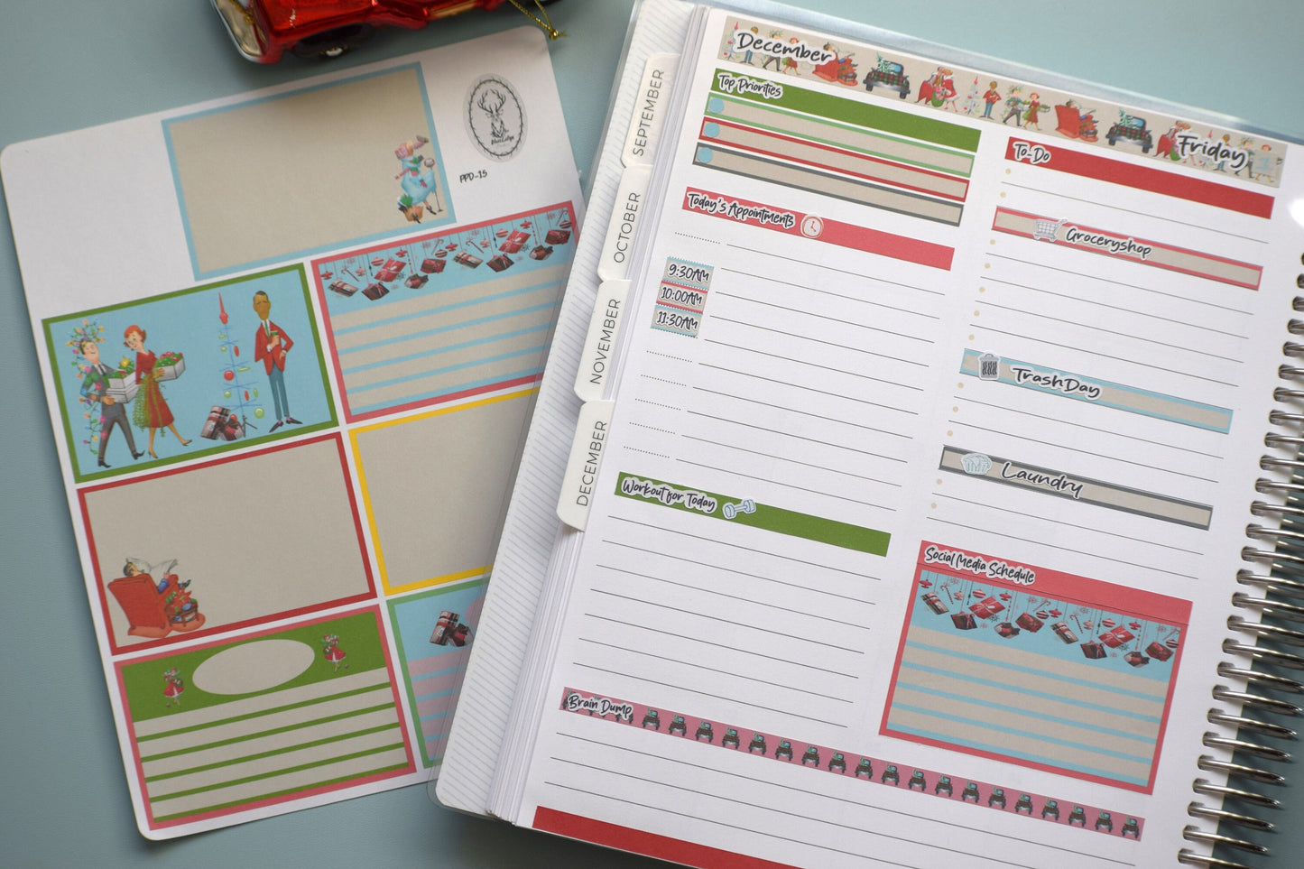 Plum Paper 7x9 Daily Weekly Planner Sticker Kit #15, Retro Christmas