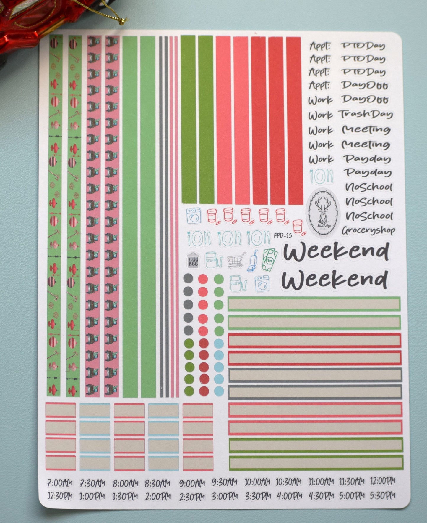 Plum Paper 7x9 Daily Weekly Planner Sticker Kit #15, Retro Christmas