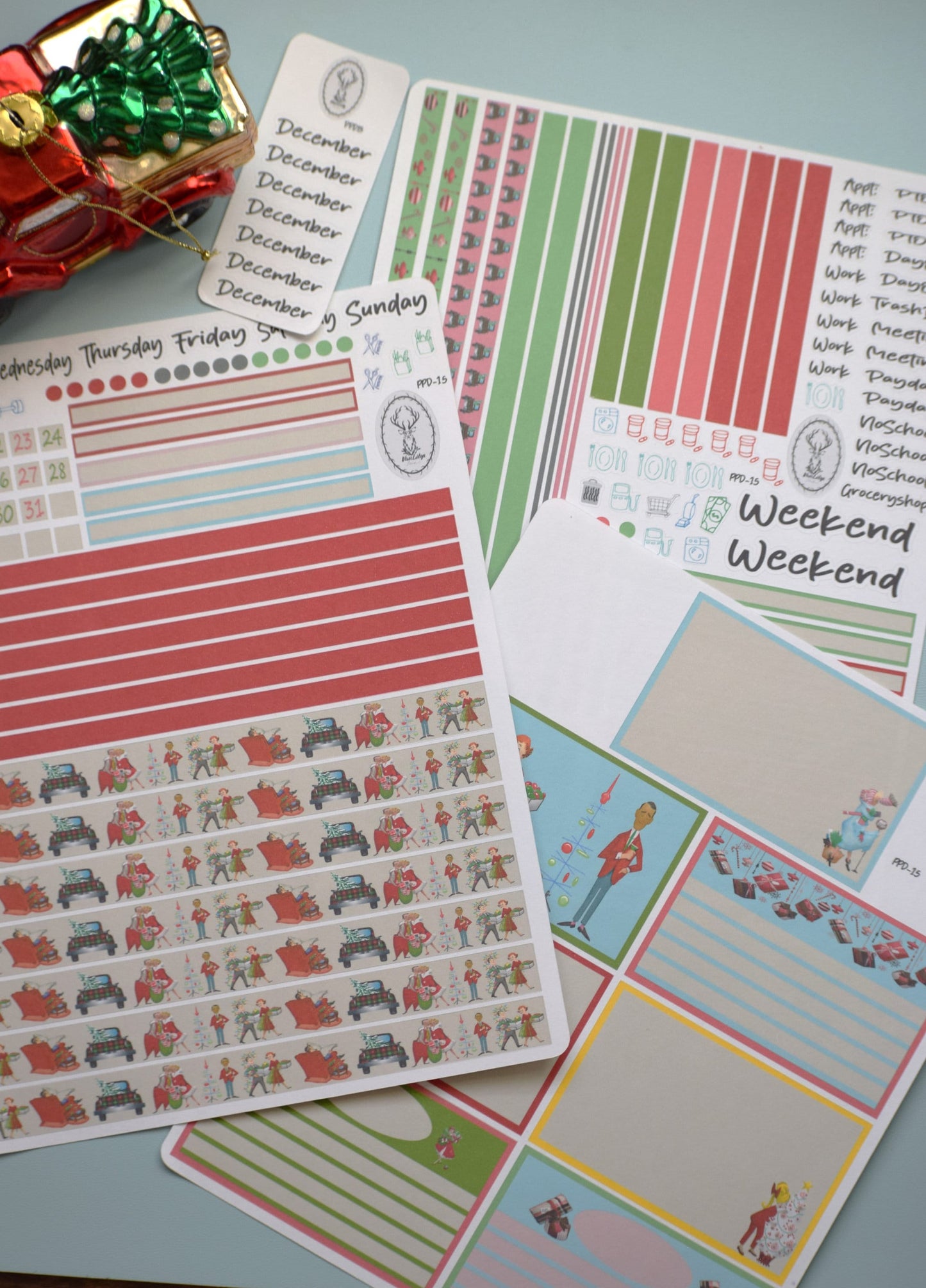 Plum Paper 7x9 Daily Weekly Planner Sticker Kit #15, Retro Christmas