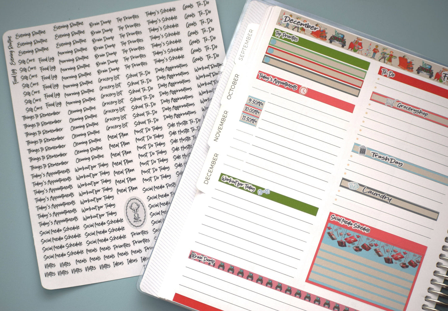 Plum Paper 7x9 Daily Weekly Planner Sticker Kit #15, Retro Christmas