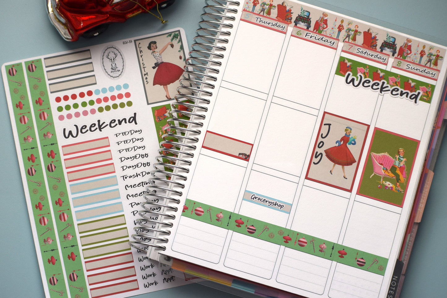 Weekly Planner Sticker Kit, #15 Retro Christmas
