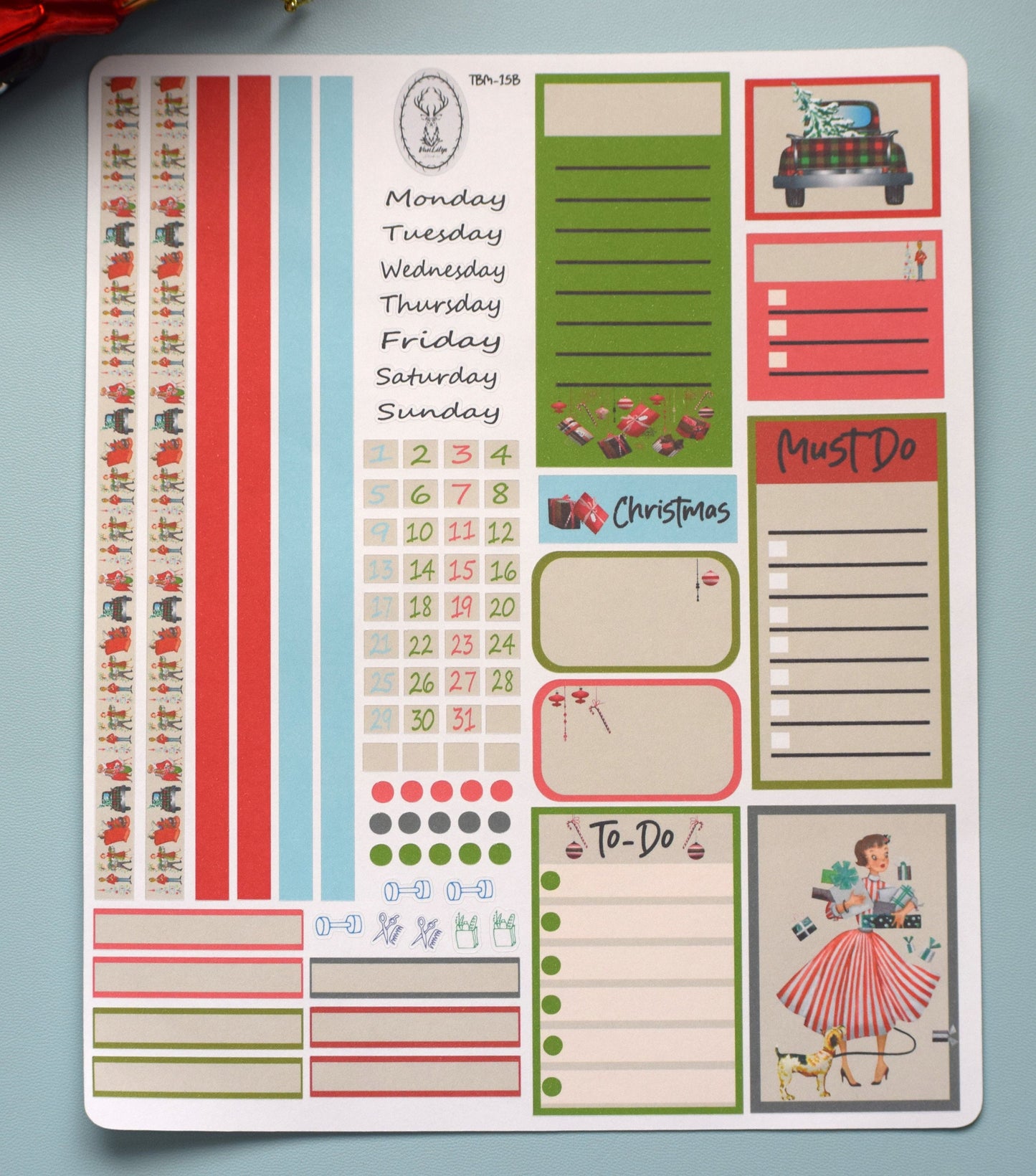 Weekly Planner Sticker Kit, #15 Retro Christmas