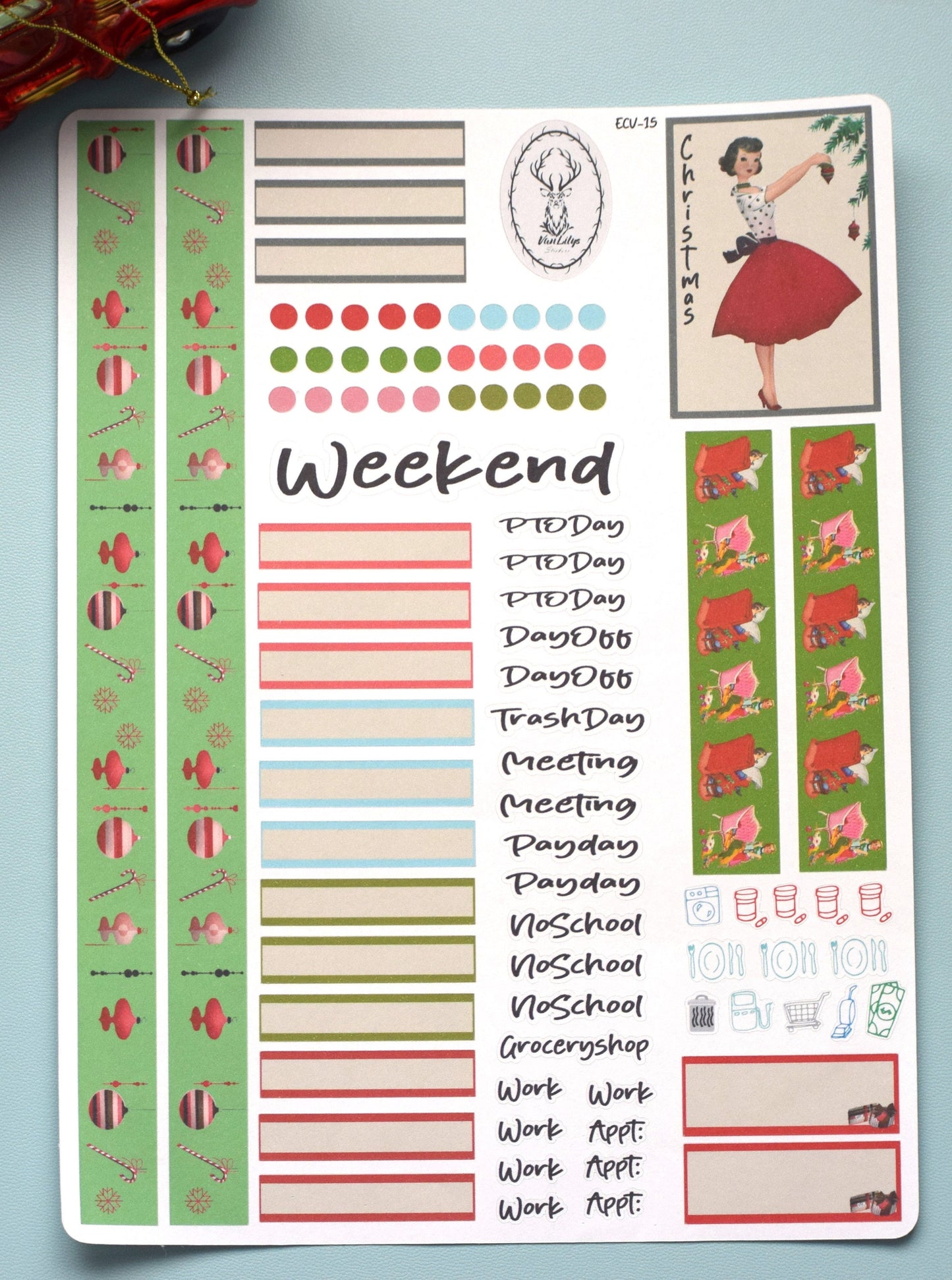 Weekly Planner Sticker Kit, #15 Retro Christmas