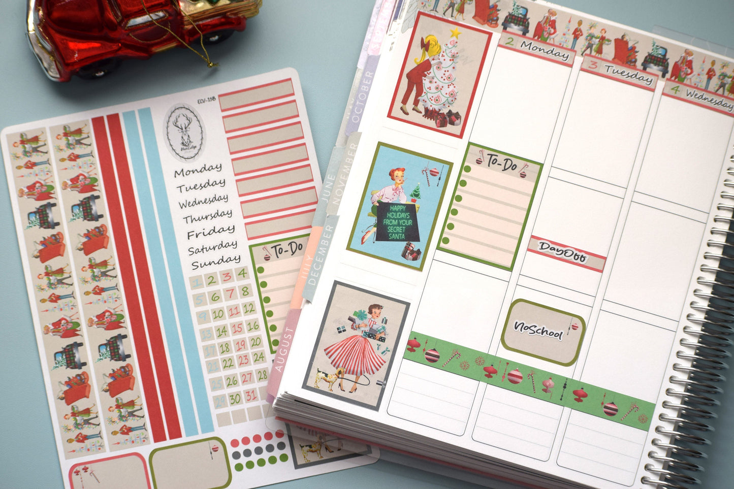 Weekly Planner Sticker Kit, #15 Retro Christmas