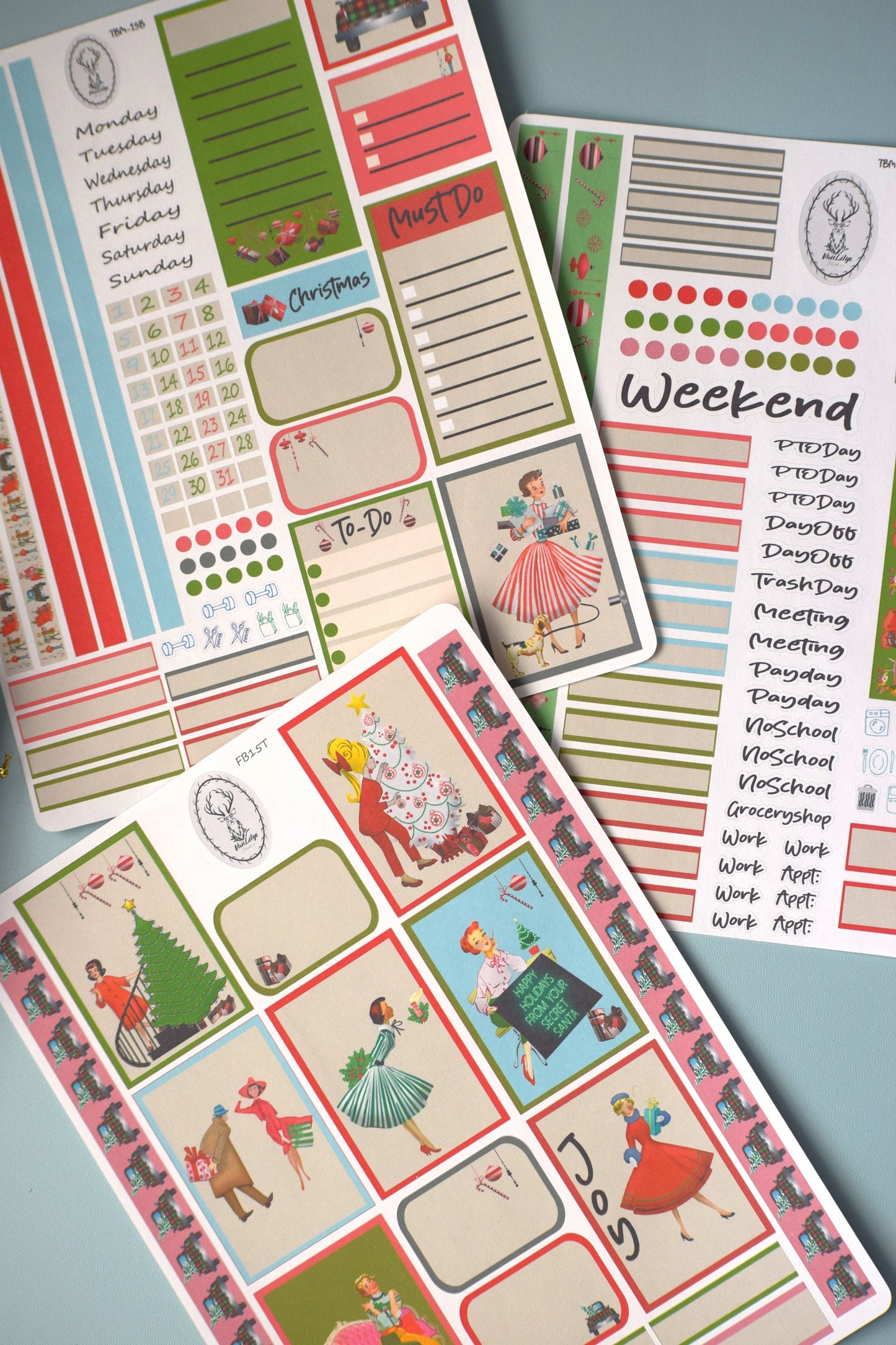 Weekly Planner Sticker Kit, #15 Retro Christmas