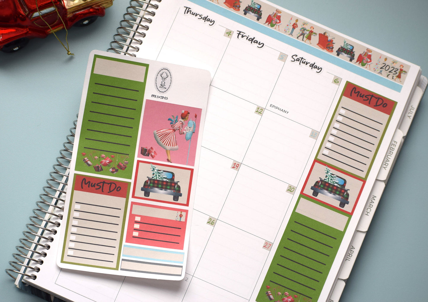 Plum Paper 8.5x11 Monthly Header Sheet Planner Stickers #15, Retro Christmas