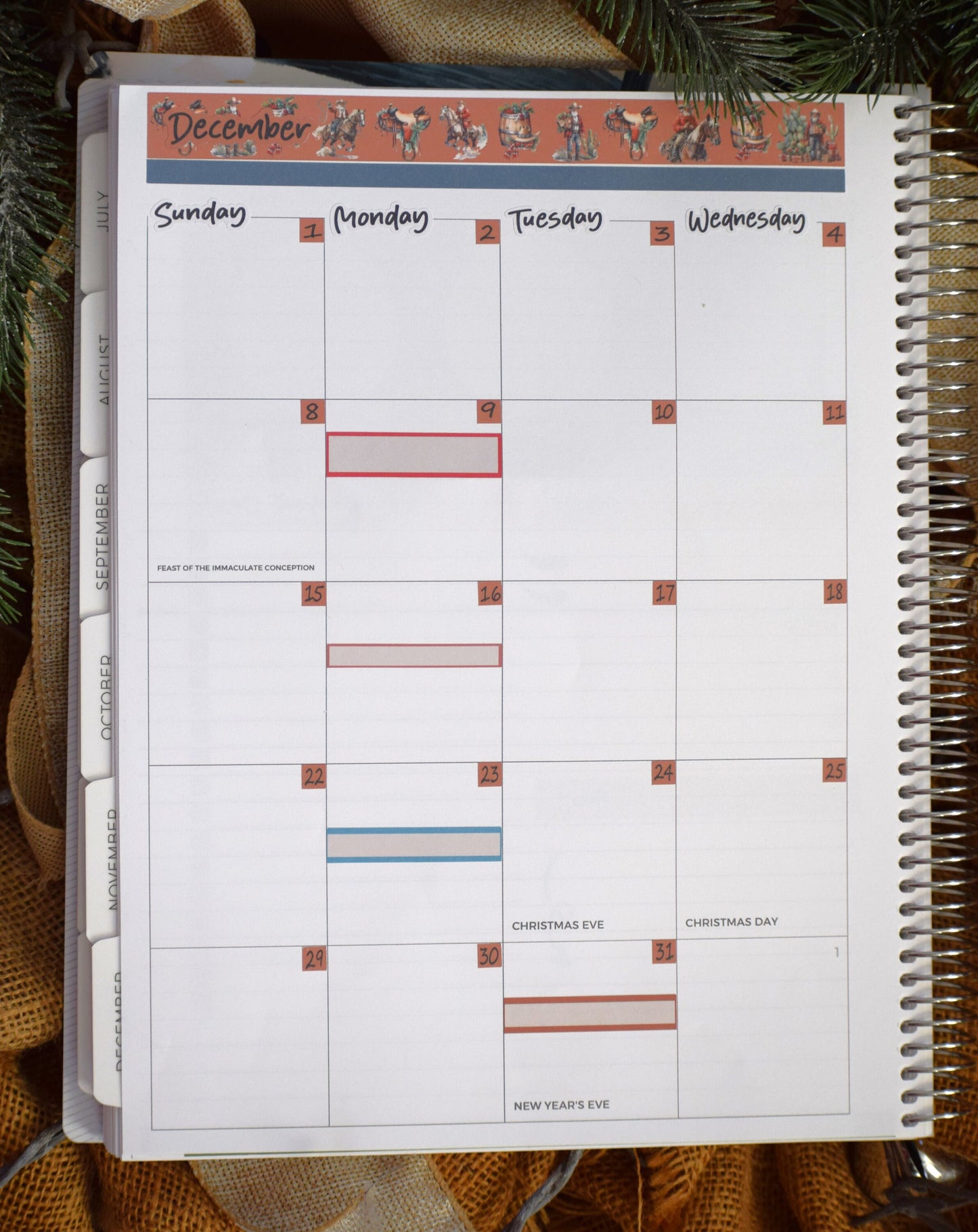 Month Labels Planner Sticker Sheet for Monthly Spread, Western Santa Colorway