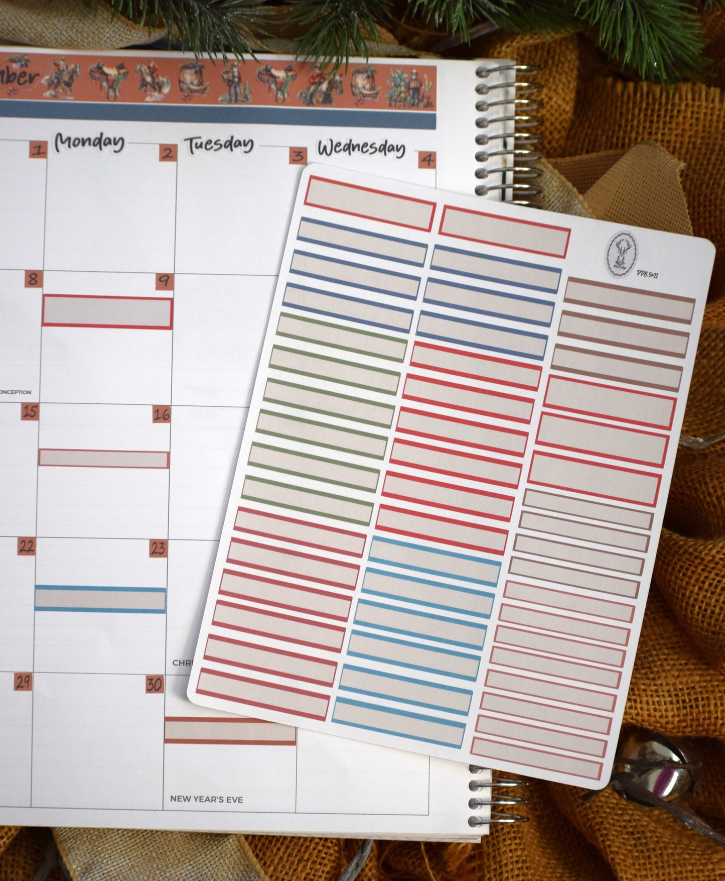 Month Labels Planner Sticker Sheet for Monthly Spread, Western Santa Colorway