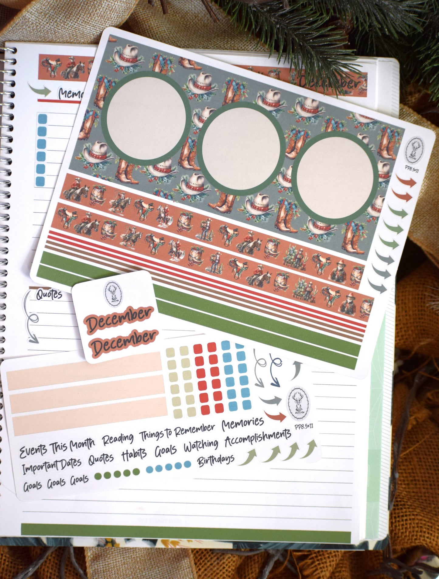 Plum Paper 8.5x11 Monthly Dashboard Planner Stickers #16 Western Santa