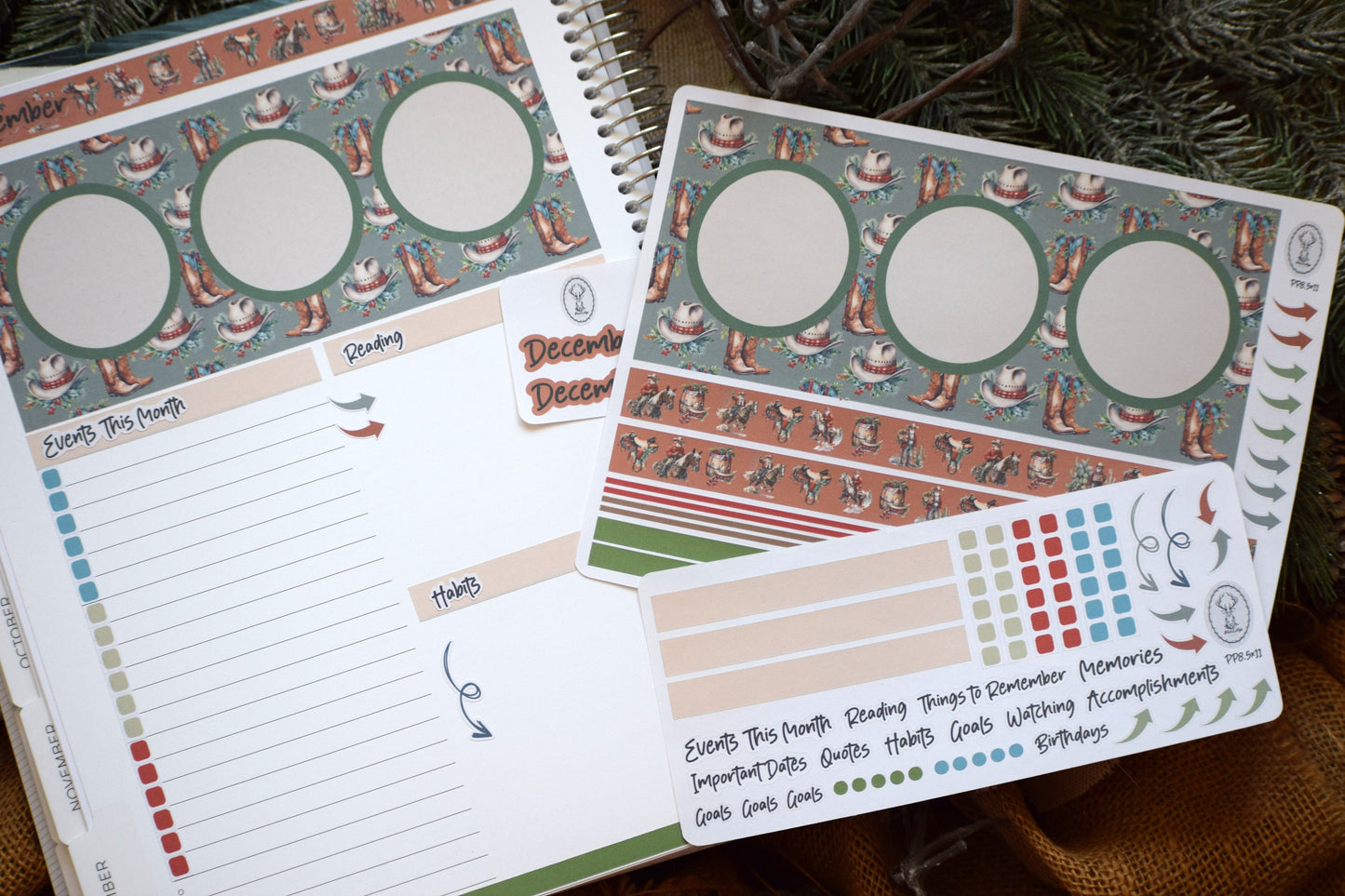 Plum Paper 8.5x11 Monthly Dashboard Planner Stickers #16 Western Santa