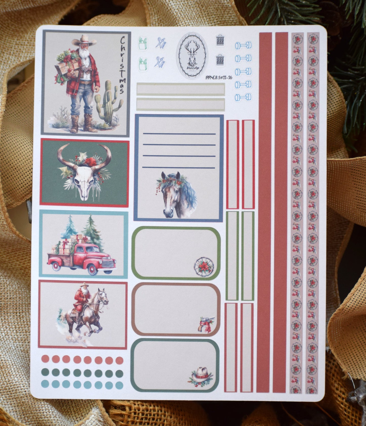 Plum Paper 8.5x11 ME, Weekly Planner Sticker Kit #16, Western Santa