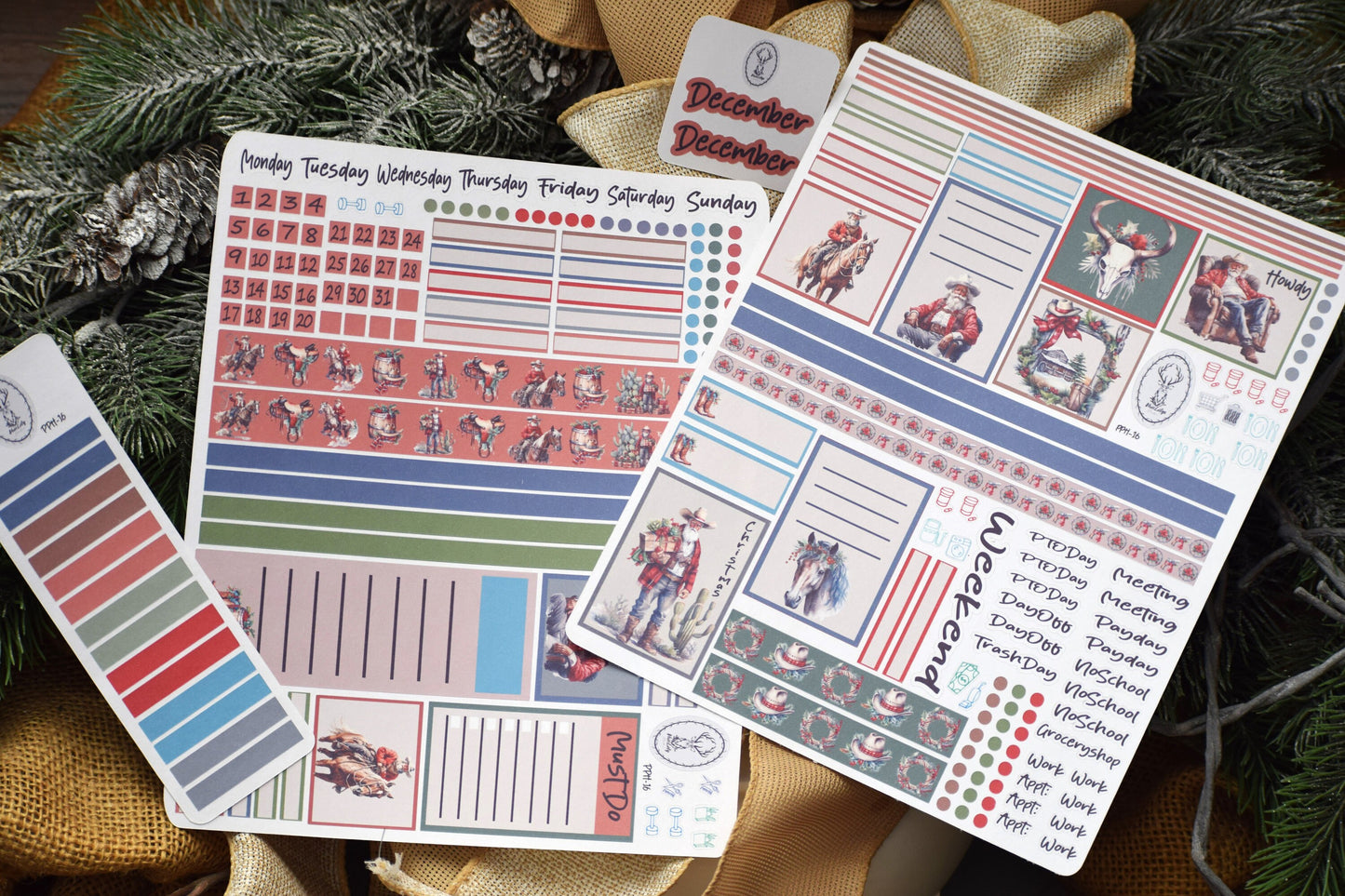 Plum Paper 7x9 Hourly Weekly Planner Sticker Kit #16, Western Santa
