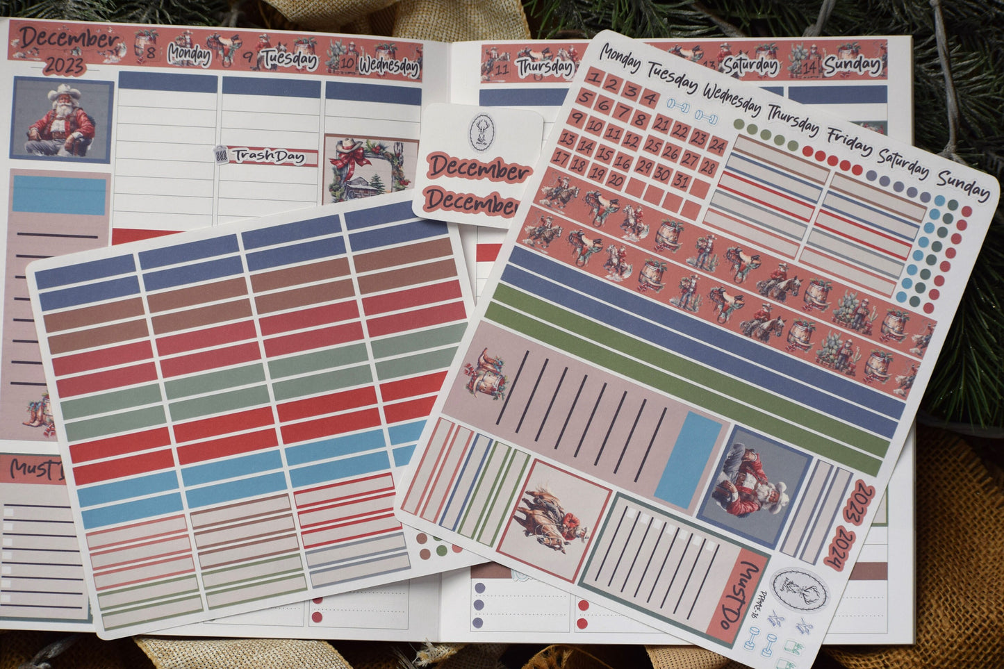 Plum Paper 7x9 MAE Weekly Planner Sticker Kit #16, Western Santa