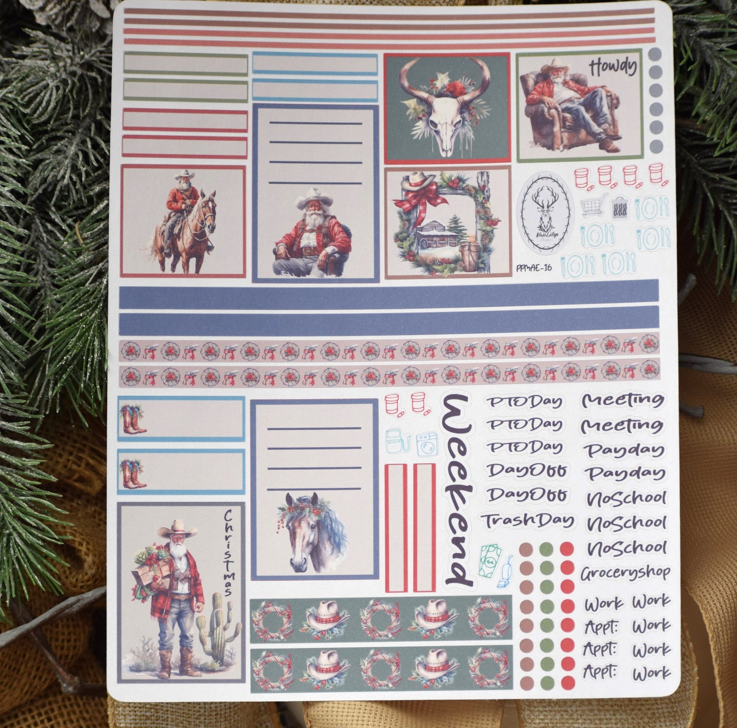 Plum Paper 7x9 MAE Weekly Planner Sticker Kit #16, Western Santa