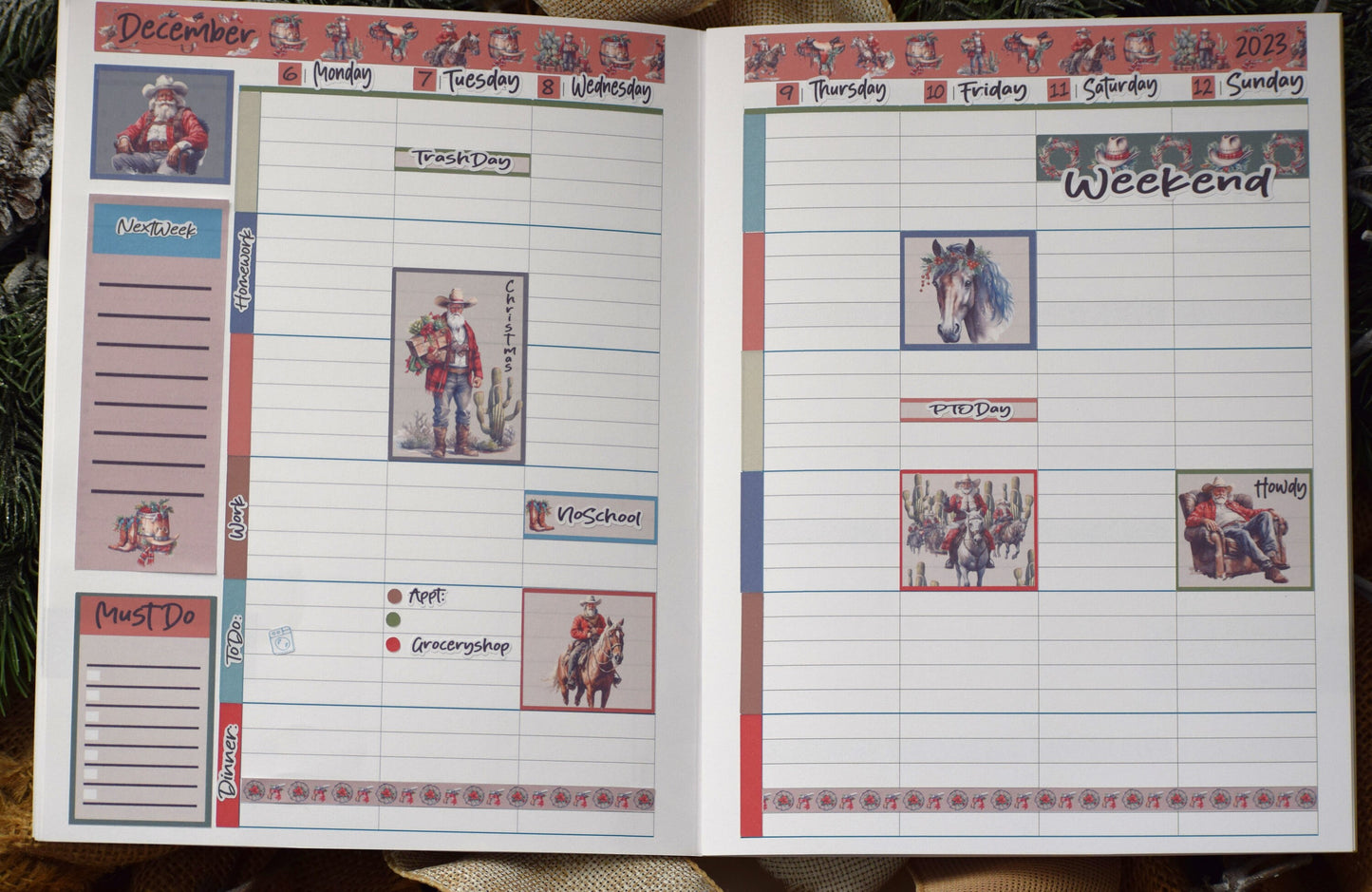 Plum Paper 7x9 ME Weekly Planner Sticker Kit #16, Western Santa