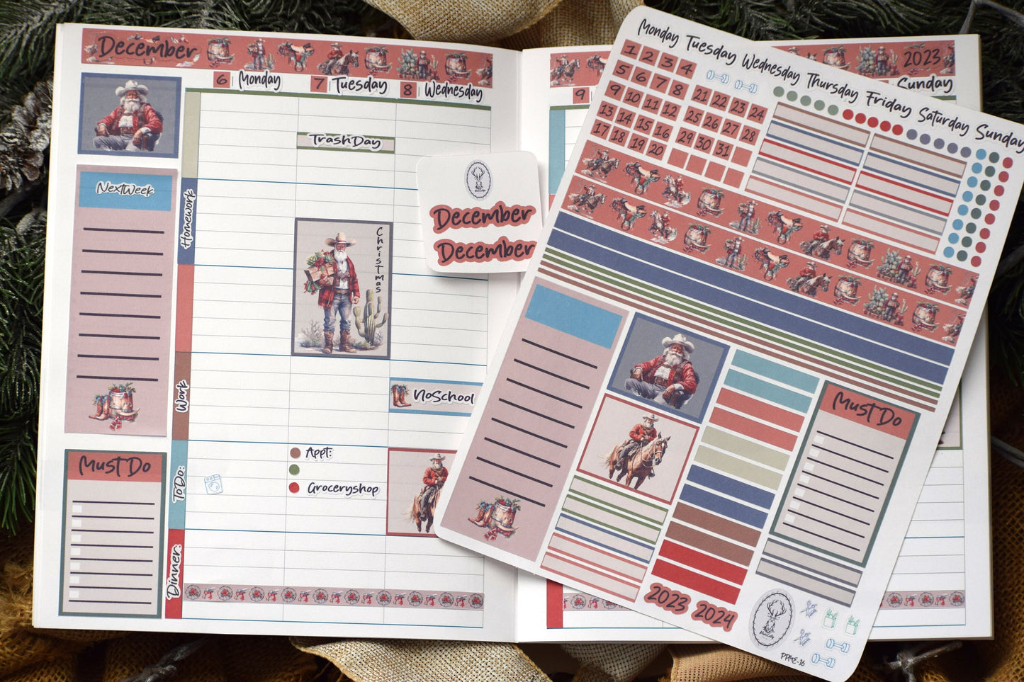 Plum Paper 7x9 ME Weekly Planner Sticker Kit #16, Western Santa