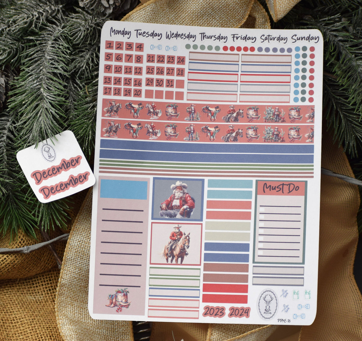 Plum Paper 7x9 ME Weekly Planner Sticker Kit #16, Western Santa