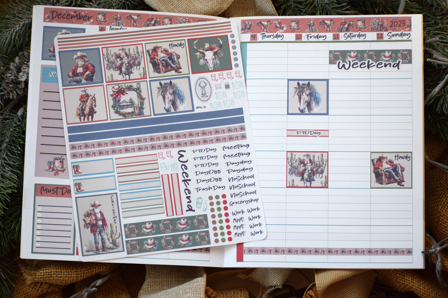 Plum Paper 7x9 ME Weekly Planner Sticker Kit #16, Western Santa