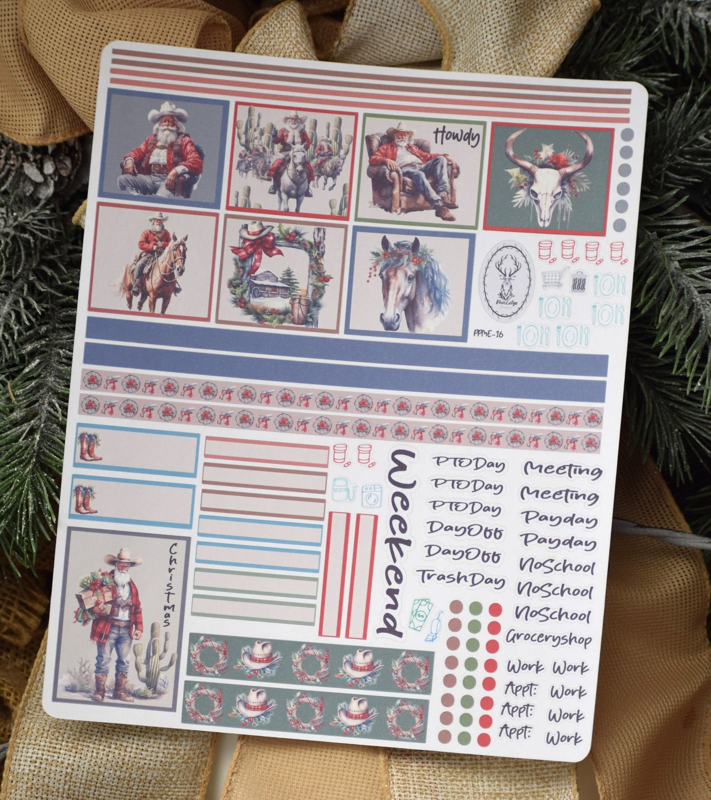 Plum Paper 7x9 ME Weekly Planner Sticker Kit #16, Western Santa