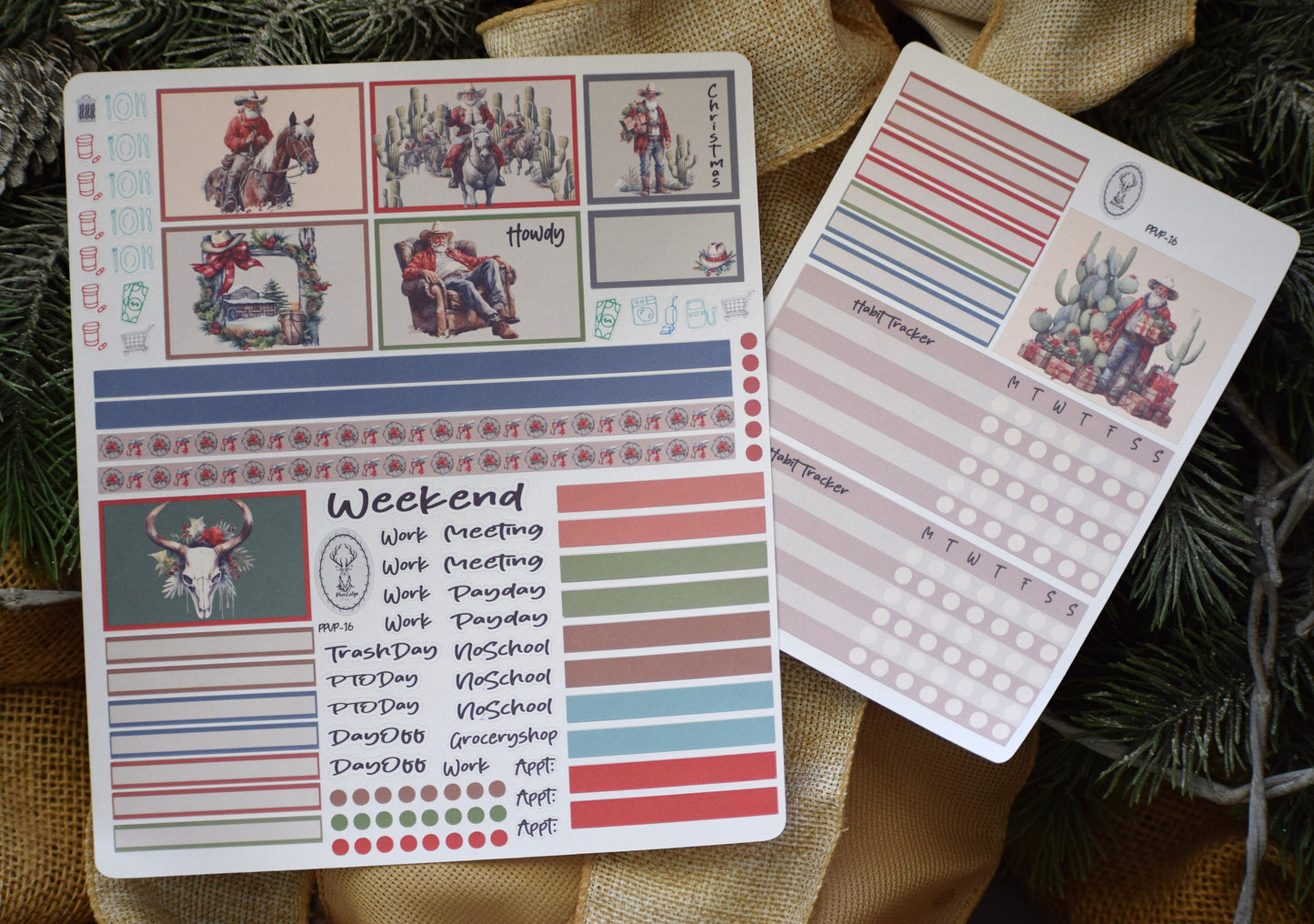 Plum Paper 7x9 Vertical Priorities Weekly Planner Sticker Kit #16, Western Santa