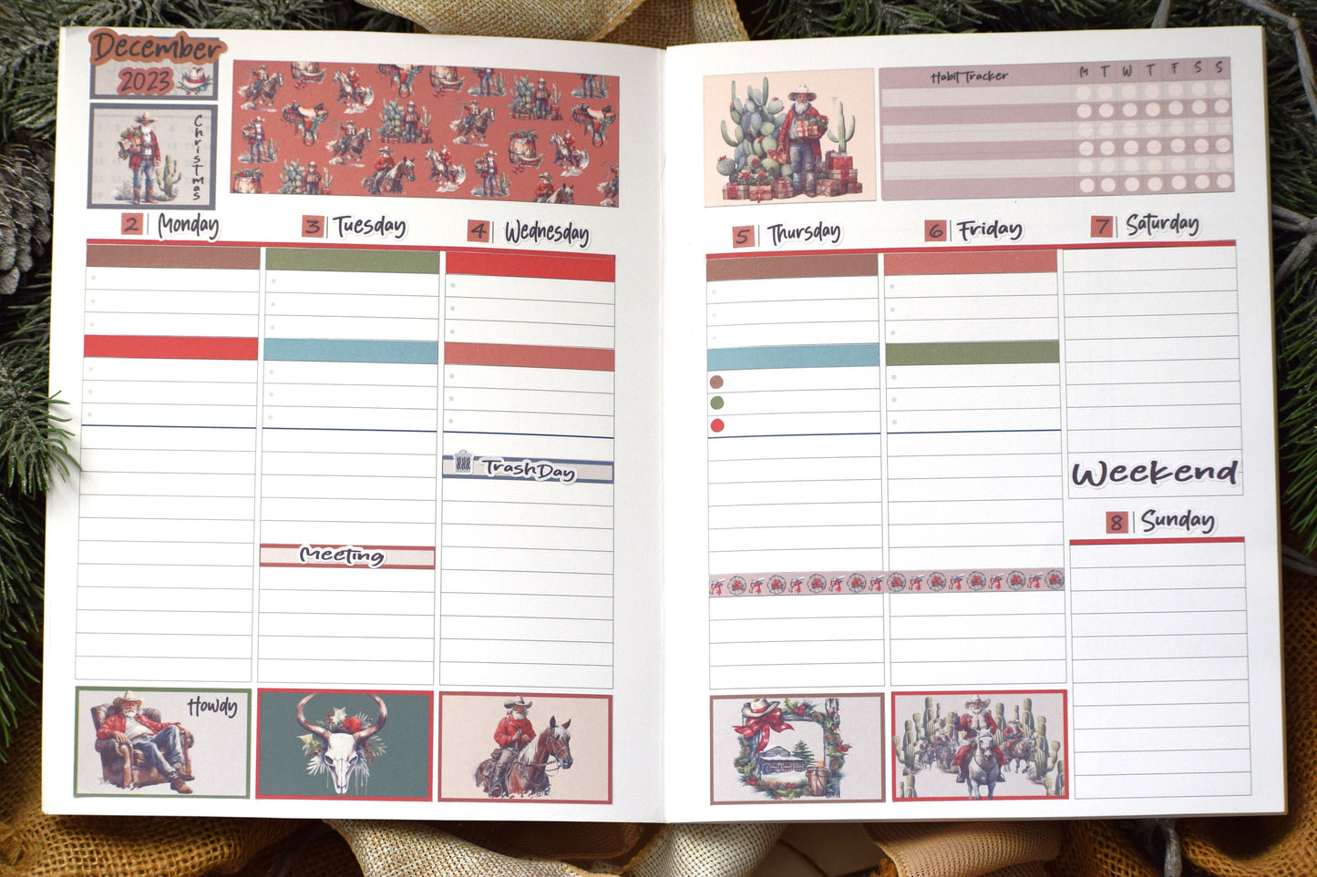 Plum Paper 7x9 Vertical Priorities Weekly Planner Sticker Kit #16, Western Santa