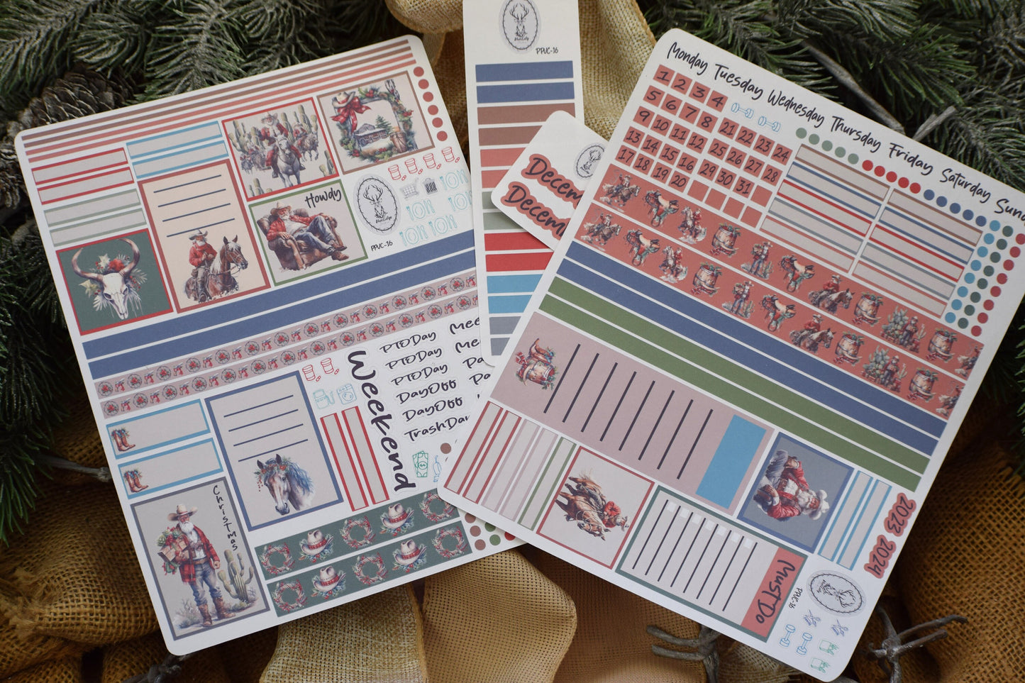 Plum Paper 7x9 Vertical Columns Weekly Planner Sticker Kit #16, Western Santa