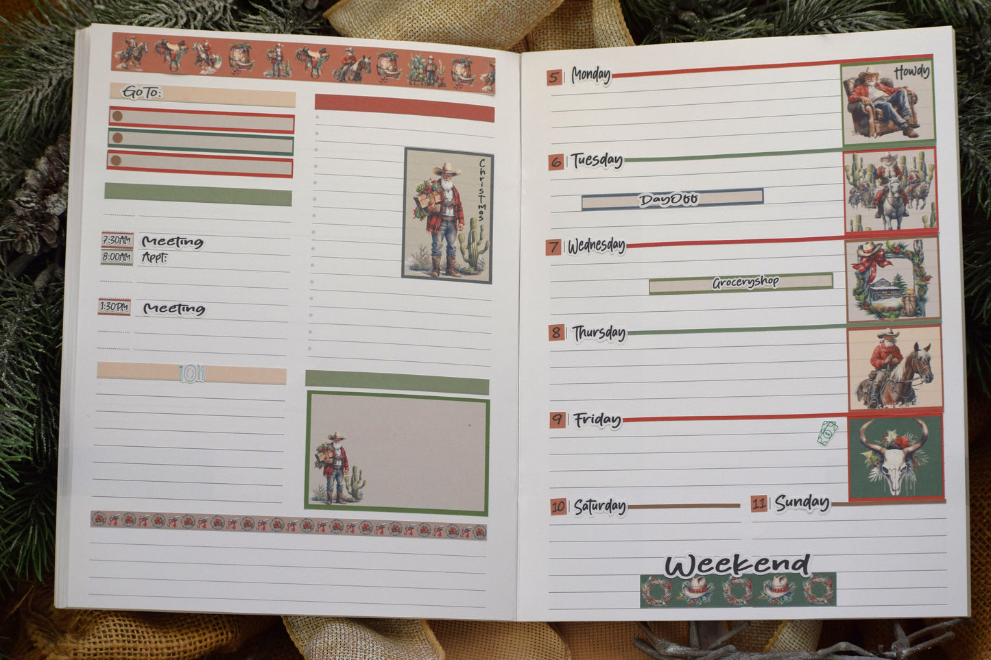 Plum Paper 7x9 Weekly Overview Weekly Planner Sticker Kit #16, Western Santa