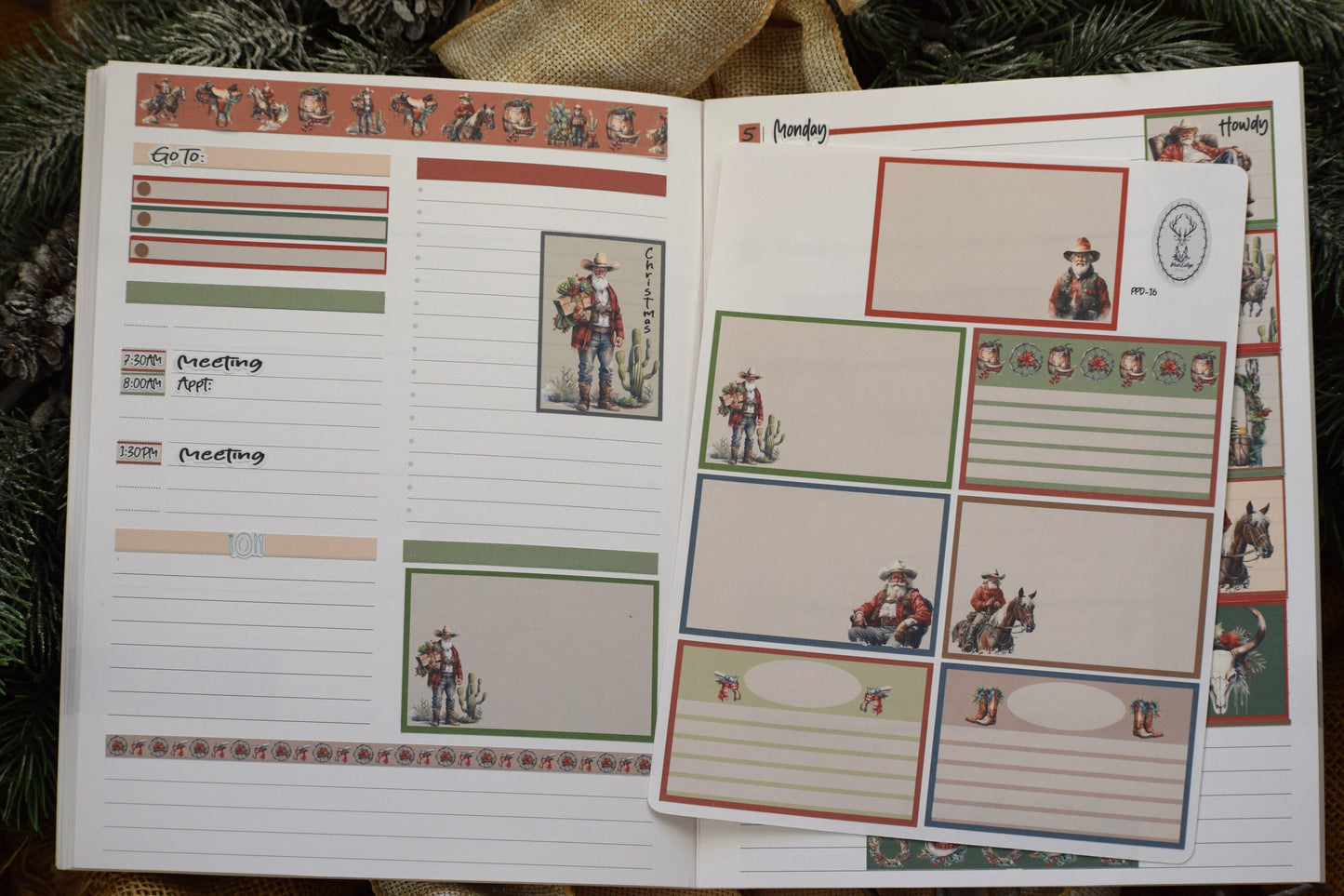 Plum Paper 7x9 Weekly Overview Weekly Planner Sticker Kit #16, Western Santa