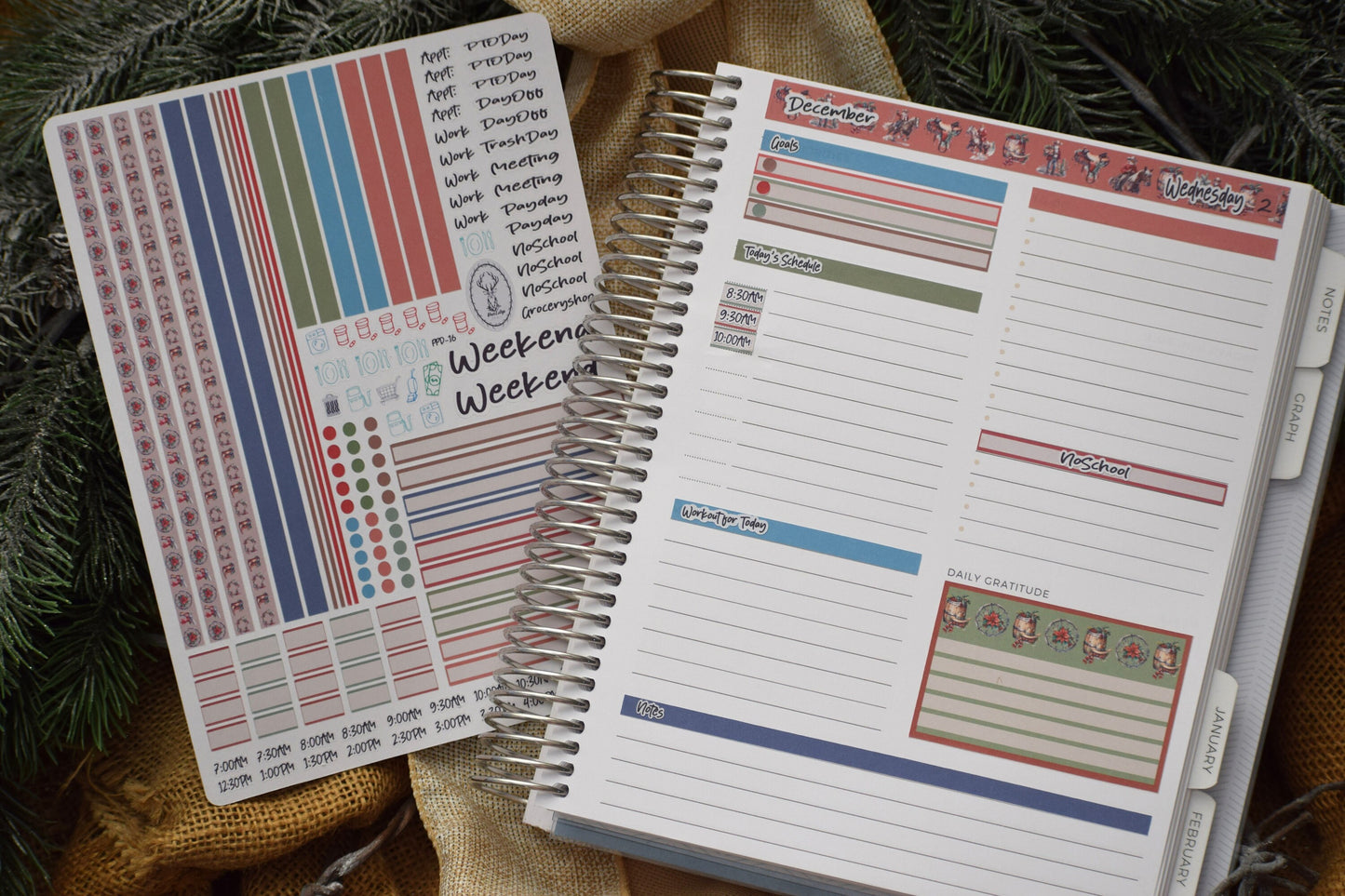 Plum Paper 7x9 Daily Weekly Planner Sticker Kit #16, Western Santa