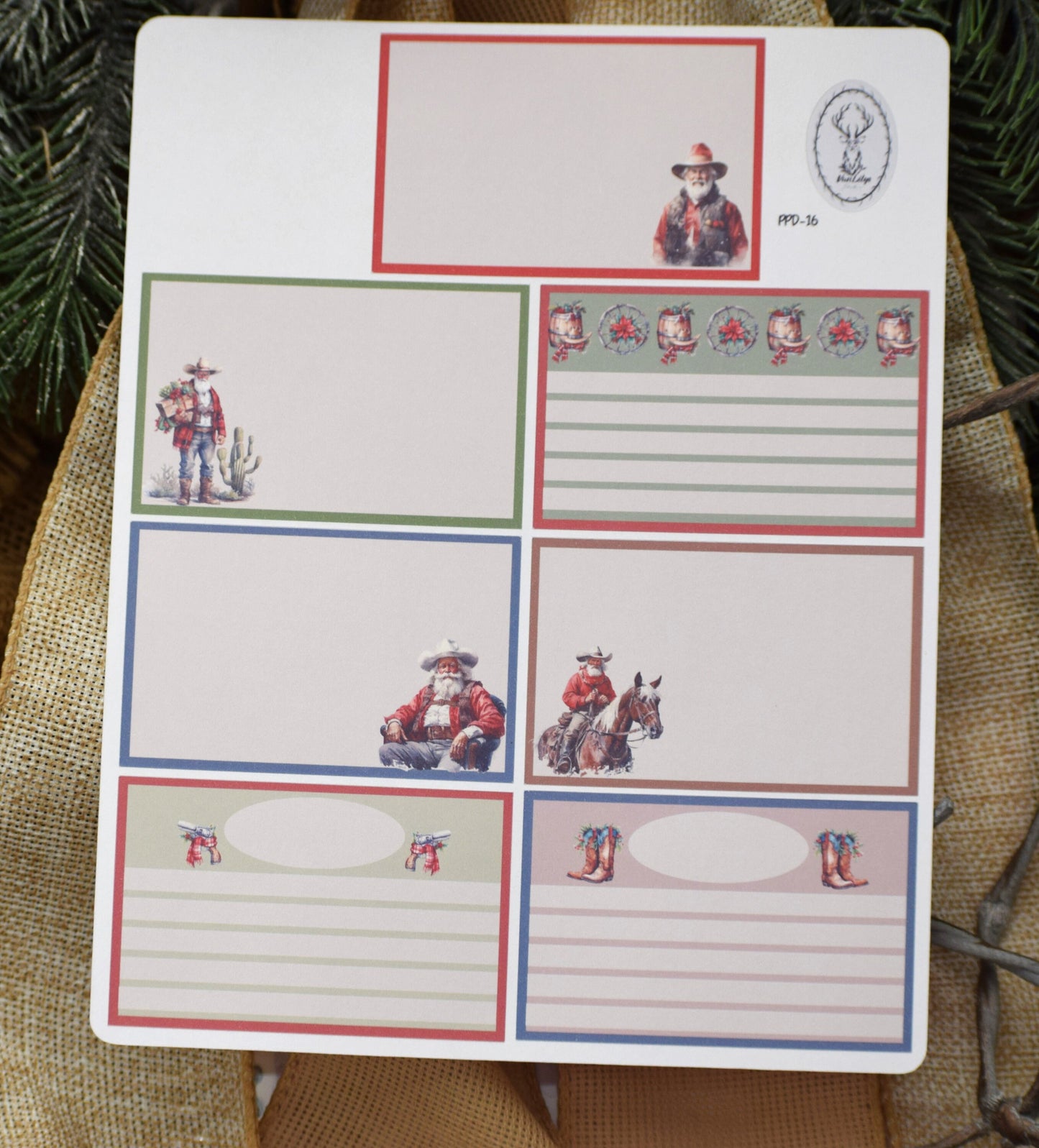 Plum Paper 7x9 Daily Weekly Planner Sticker Kit #16, Western Santa