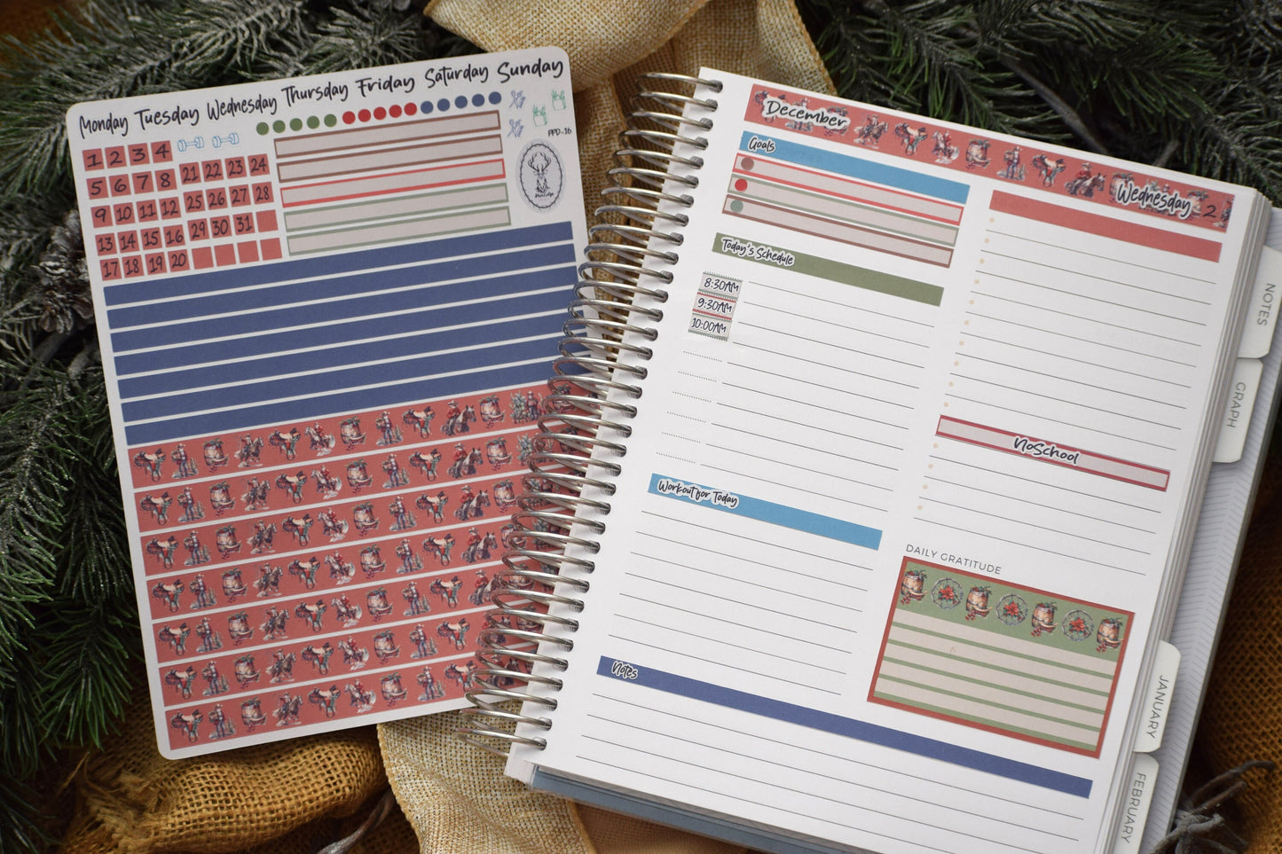Plum Paper 7x9 Daily Weekly Planner Sticker Kit #16, Western Santa
