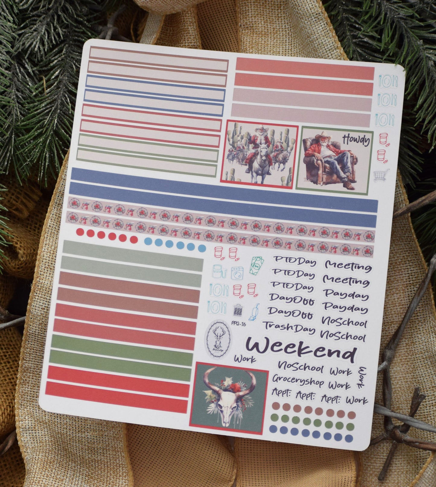 Plum Paper 7x9 Quad Lined and Blank Weekly Planner Sticker Kit #16, Western Santa