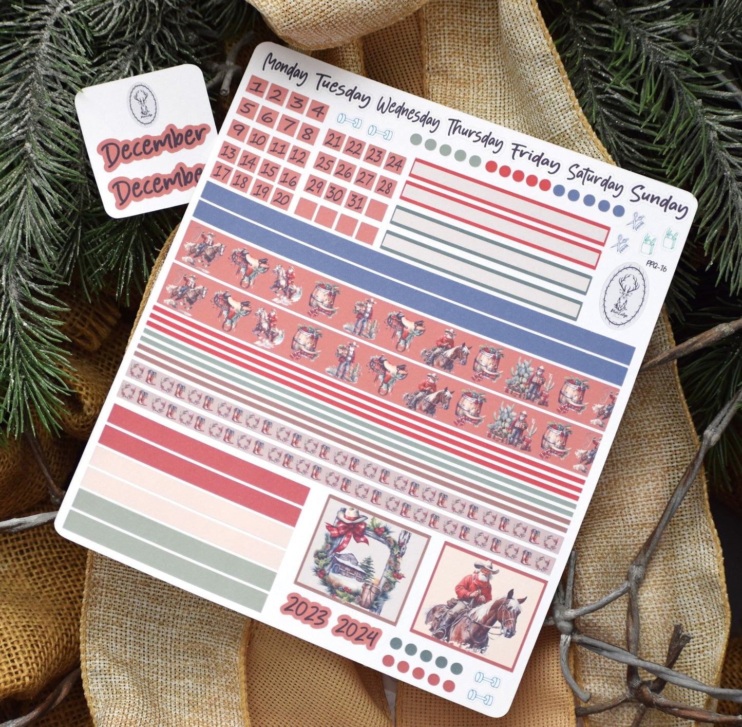 Plum Paper 7x9 Quad Lined and Blank Weekly Planner Sticker Kit #16, Western Santa