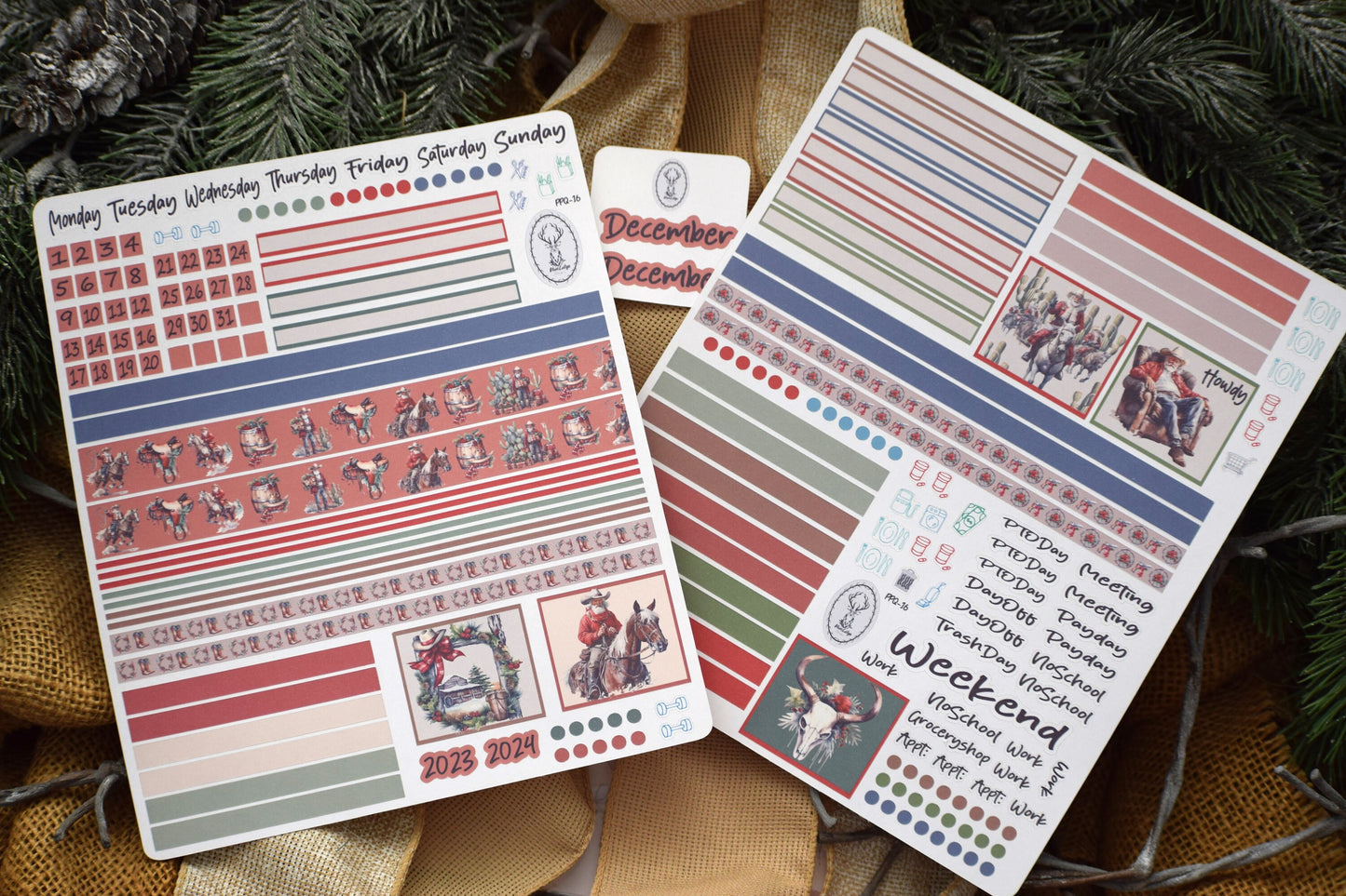 Plum Paper 7x9 Quad Lined and Blank Weekly Planner Sticker Kit #16, Western Santa